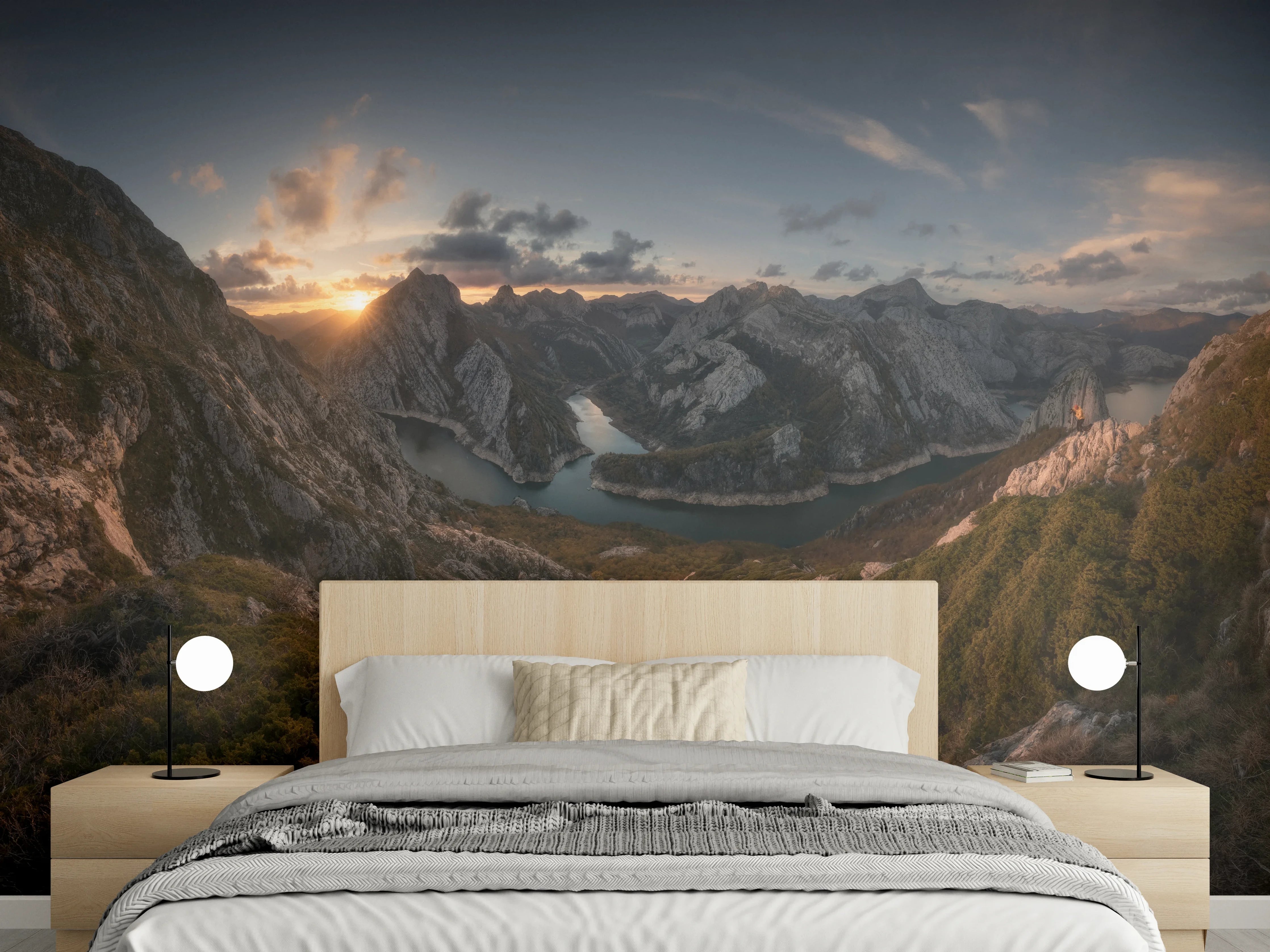 Wandverkleidung Schlafzimmer - Bergsee Sonnenuntergang Panorama Natur