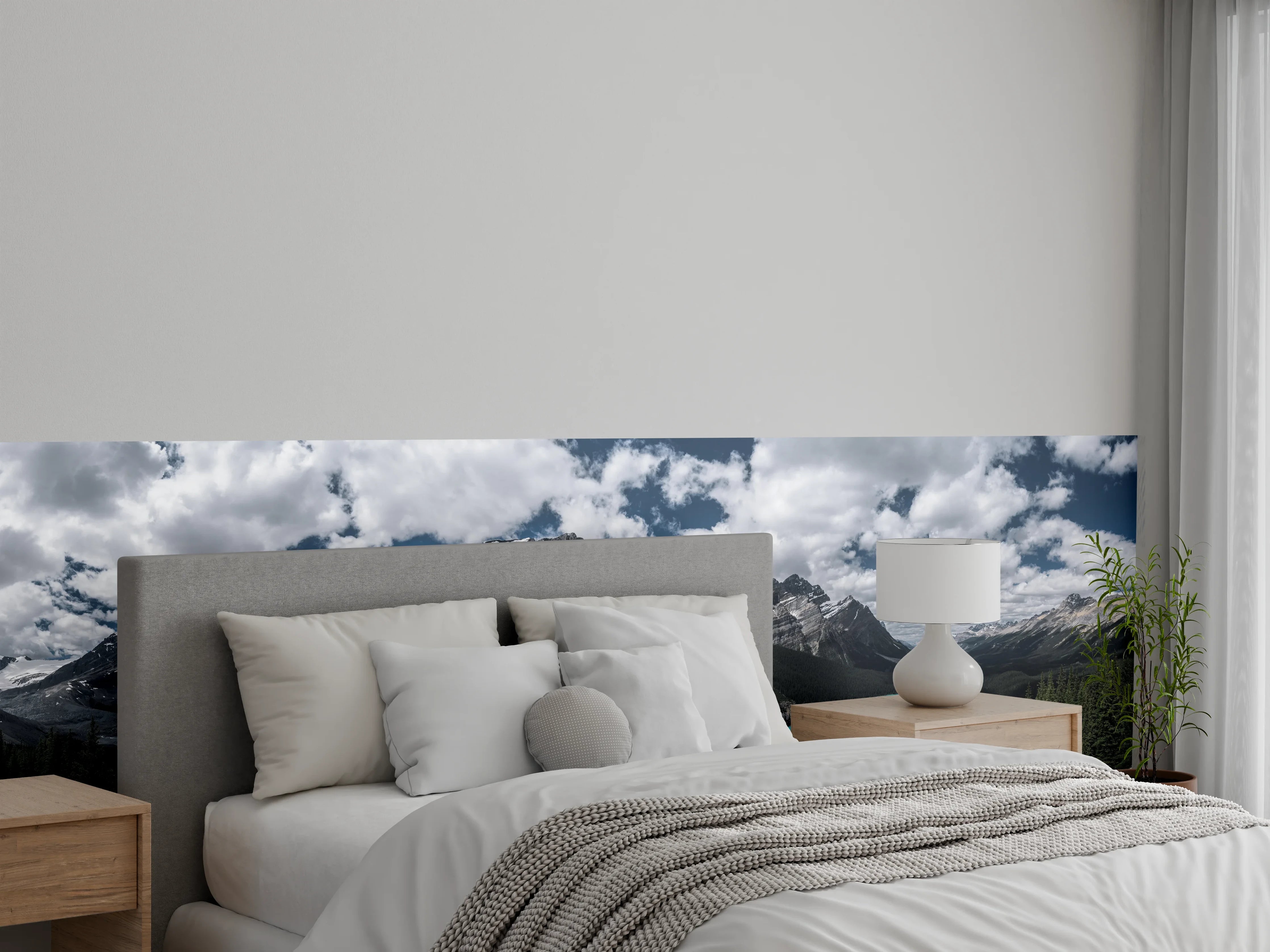 Wandverkleidung Schlafzimmer - Bergsee mit türkisem Wasser vor majestätischen Gipfeln