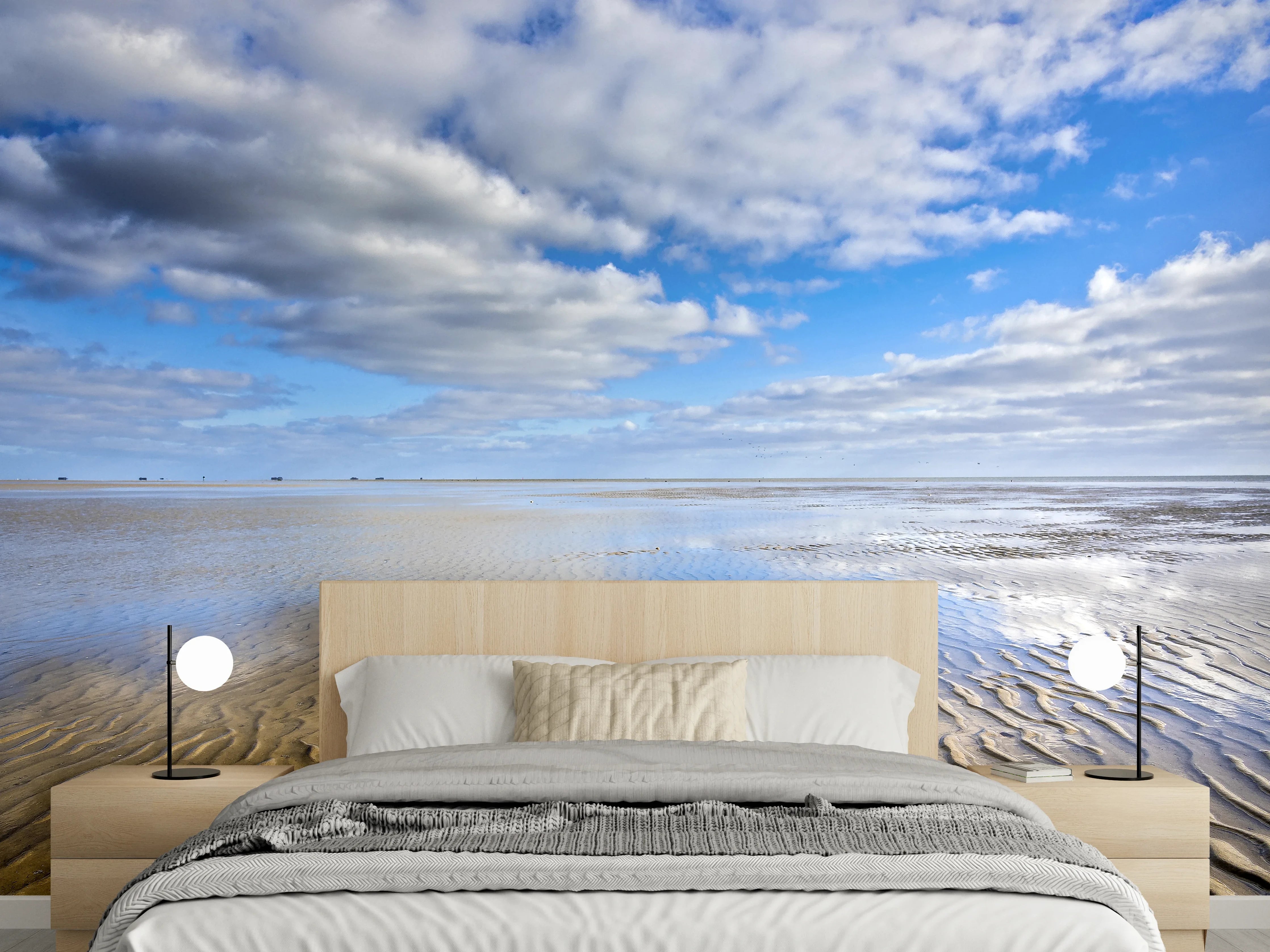 Wandverkleidung Schlafzimmer - Beruhigender Strand mit Himmel und Wolken