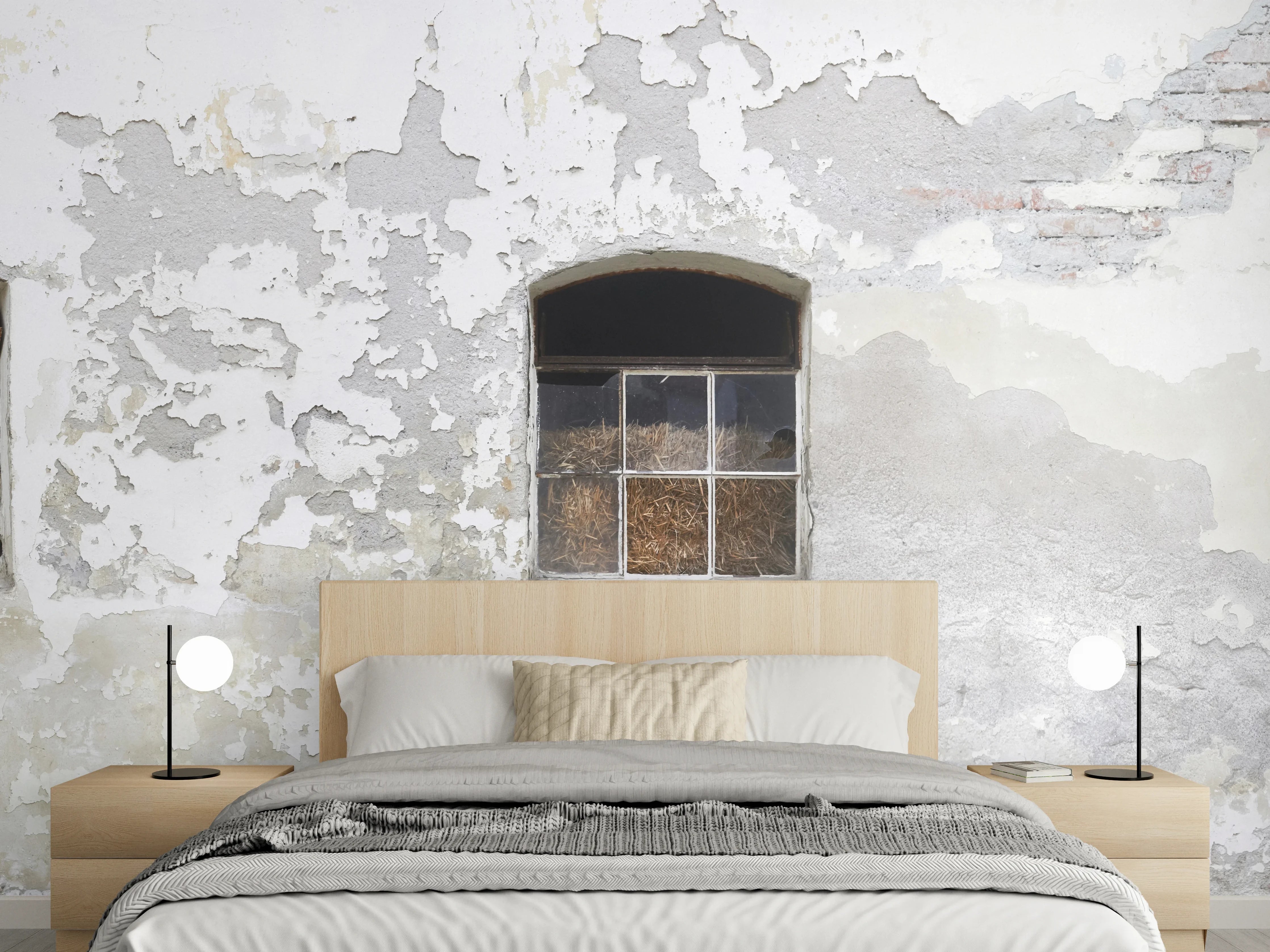 Wandverkleidung Schlafzimmer - Beschädigte Fenster einer veralteten Hauswand