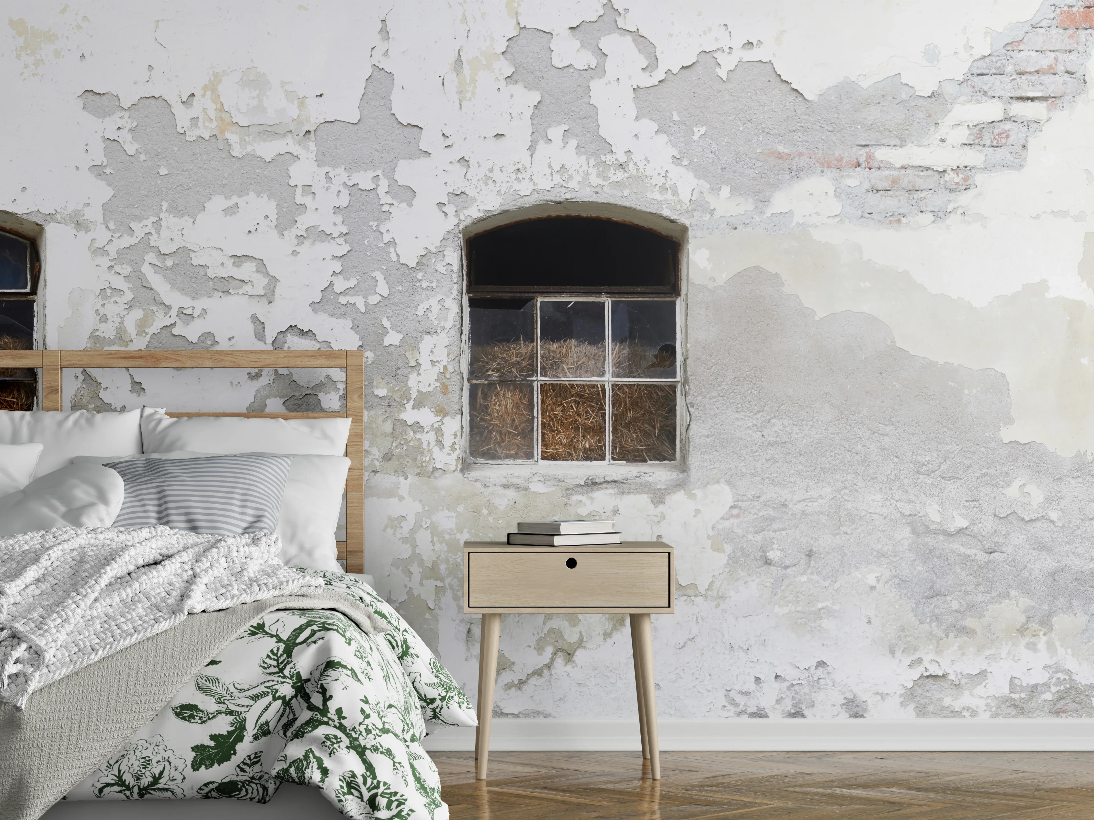 Wandverkleidung Schlafzimmer - Beschädigte Fenster einer veralteten Hauswand