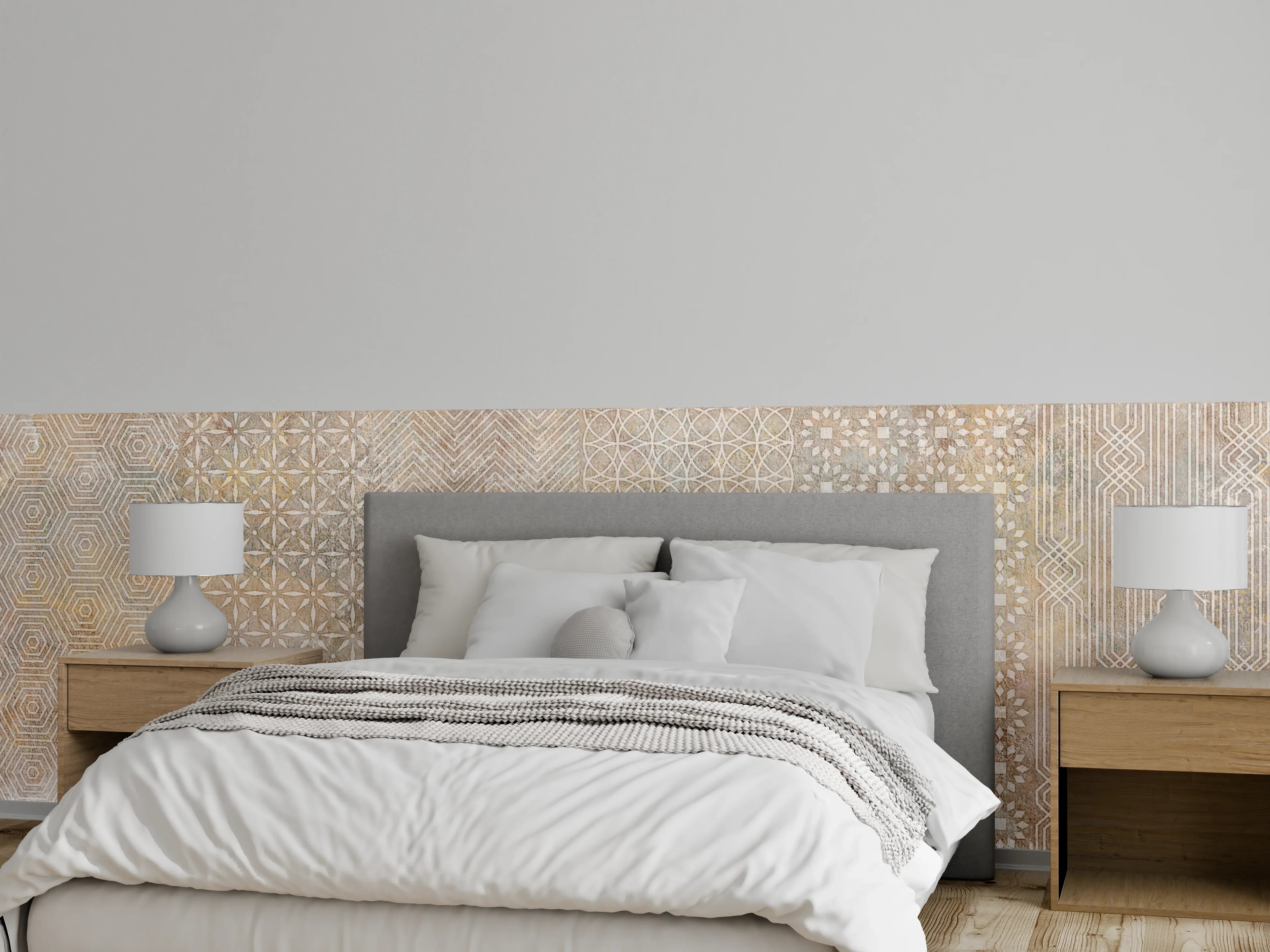 Wandverkleidung Schlafzimmer - Betonstein Mosaikfliesen Zement