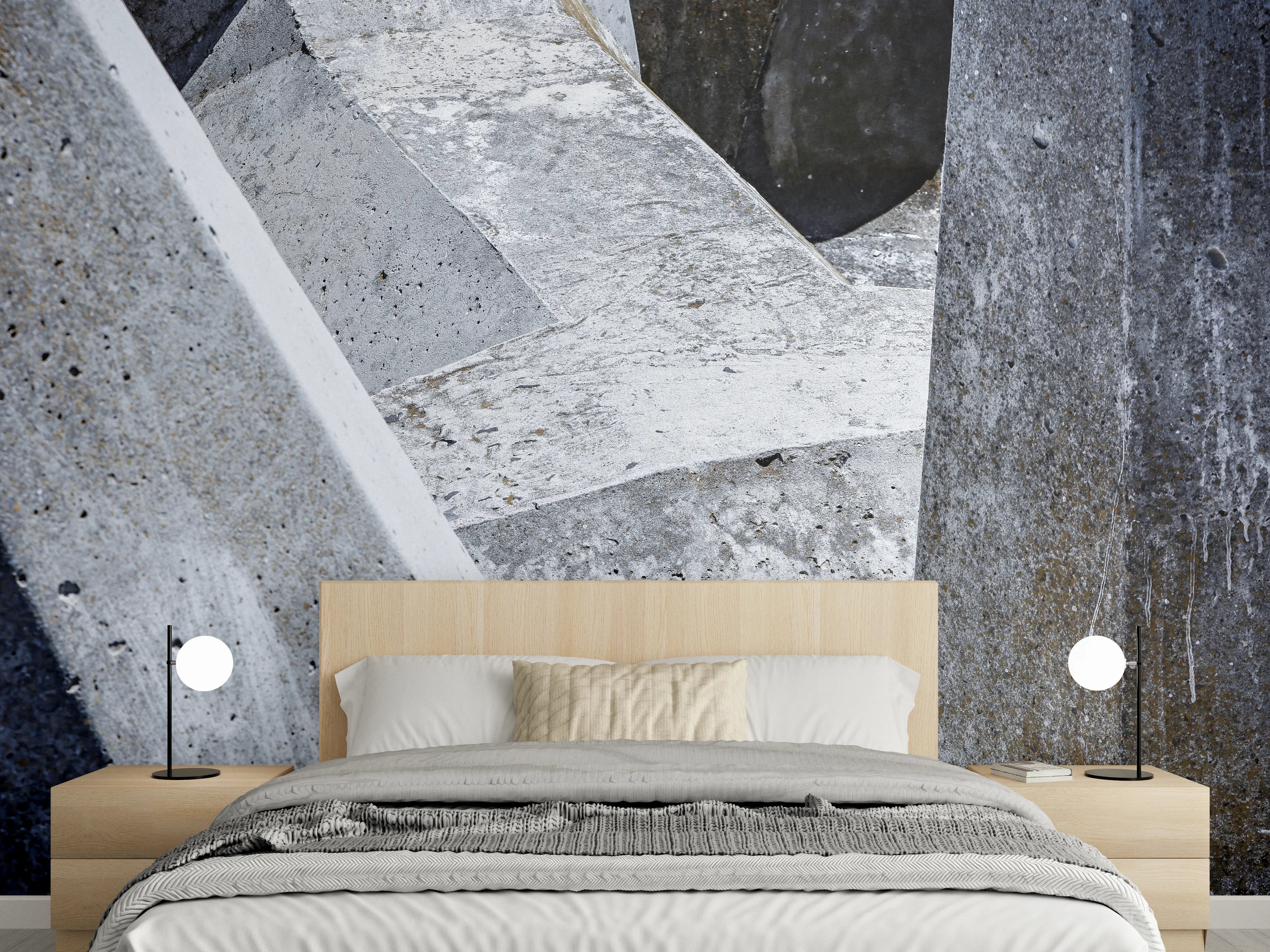 Wandverkleidung Schlafzimmer - Betonstelen abstrakt monochrom Wanddekor