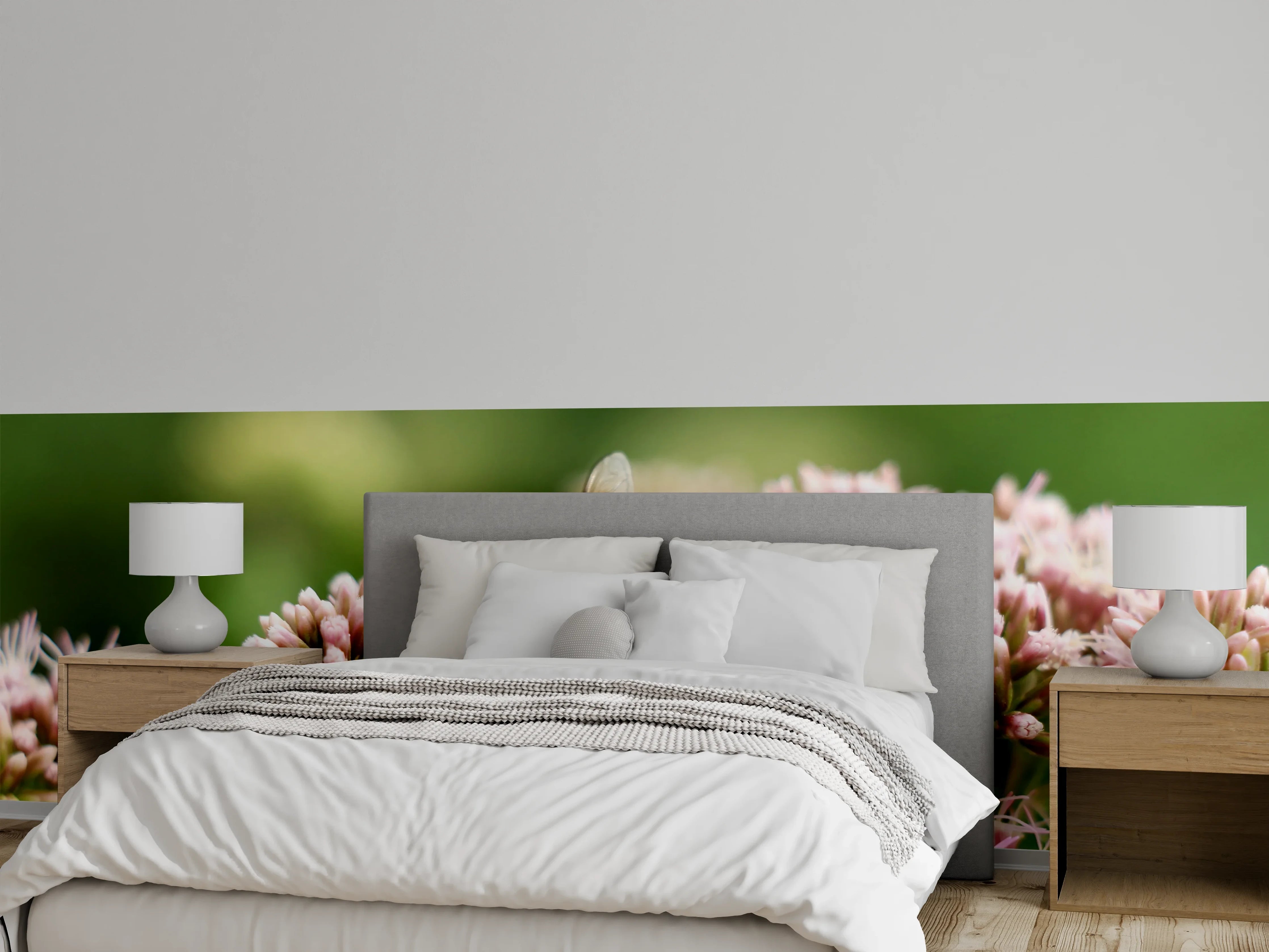 Wandverkleidung Schlafzimmer - Biene auf Rosa Blüten Makro