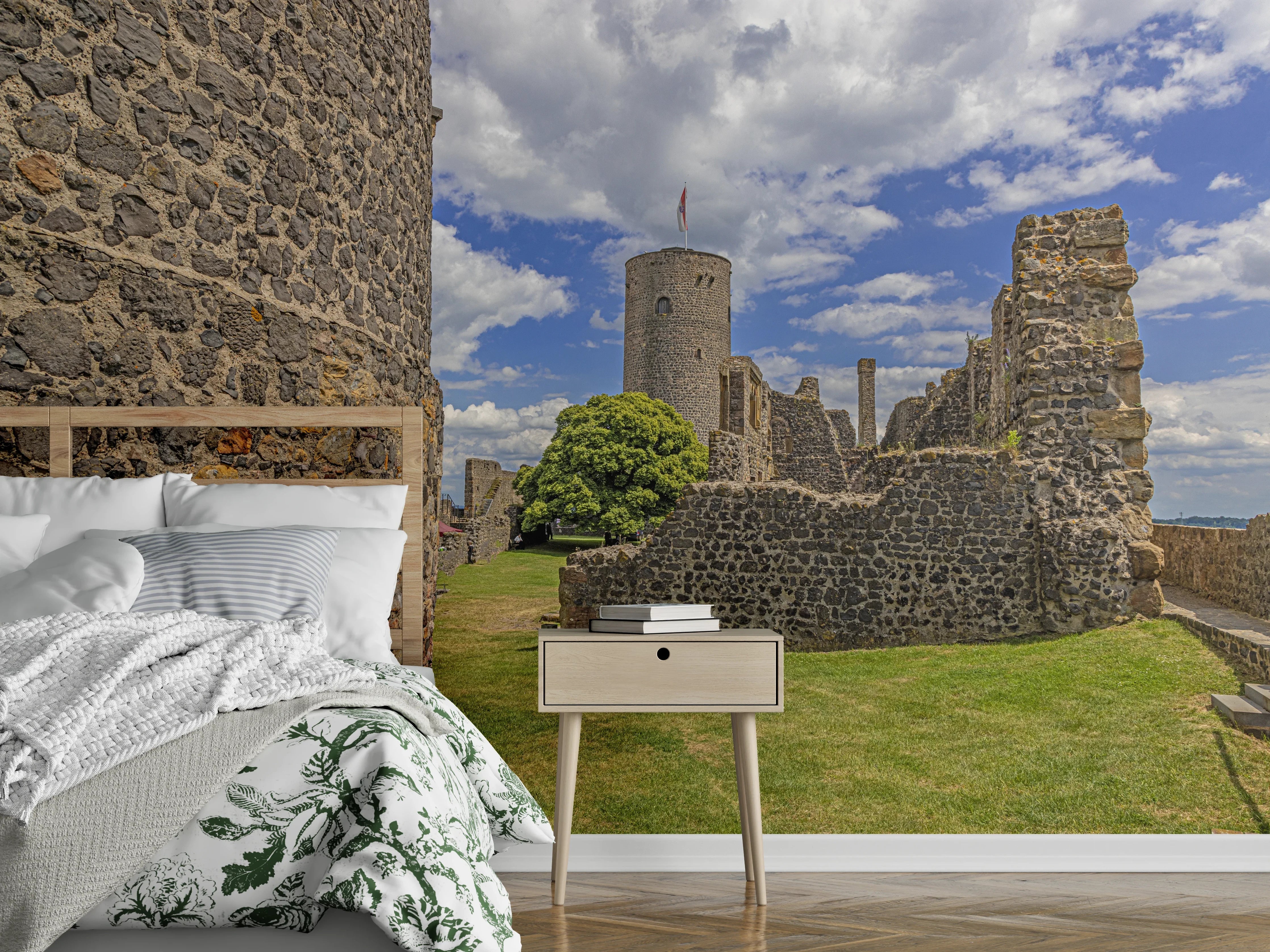 Wandverkleidung Schlafzimmer - Bild von der Burgruine Münzenberg in Hessen