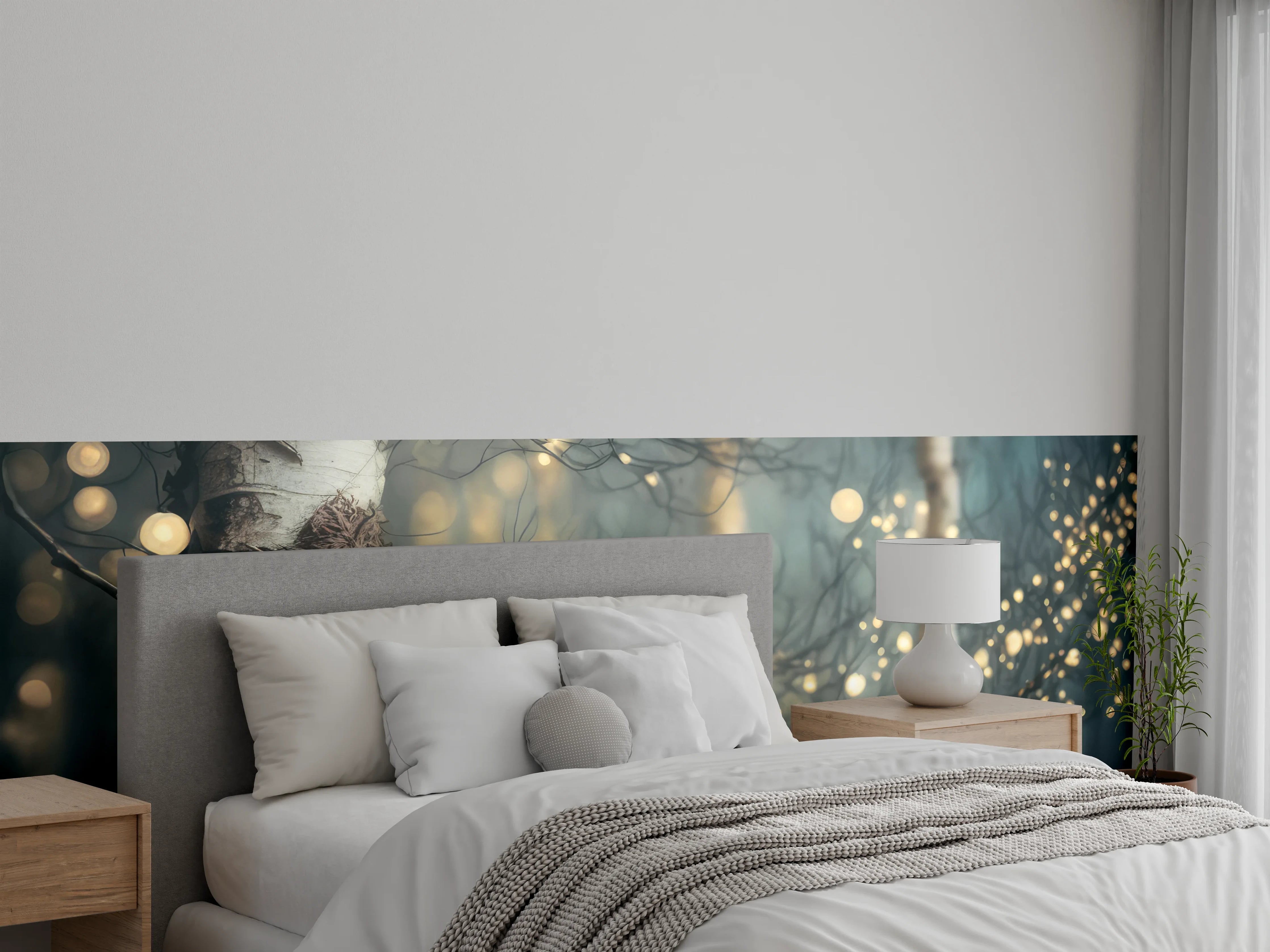 Wandverkleidung Schlafzimmer - Birkenwald Lichtertraum Weiß Grau