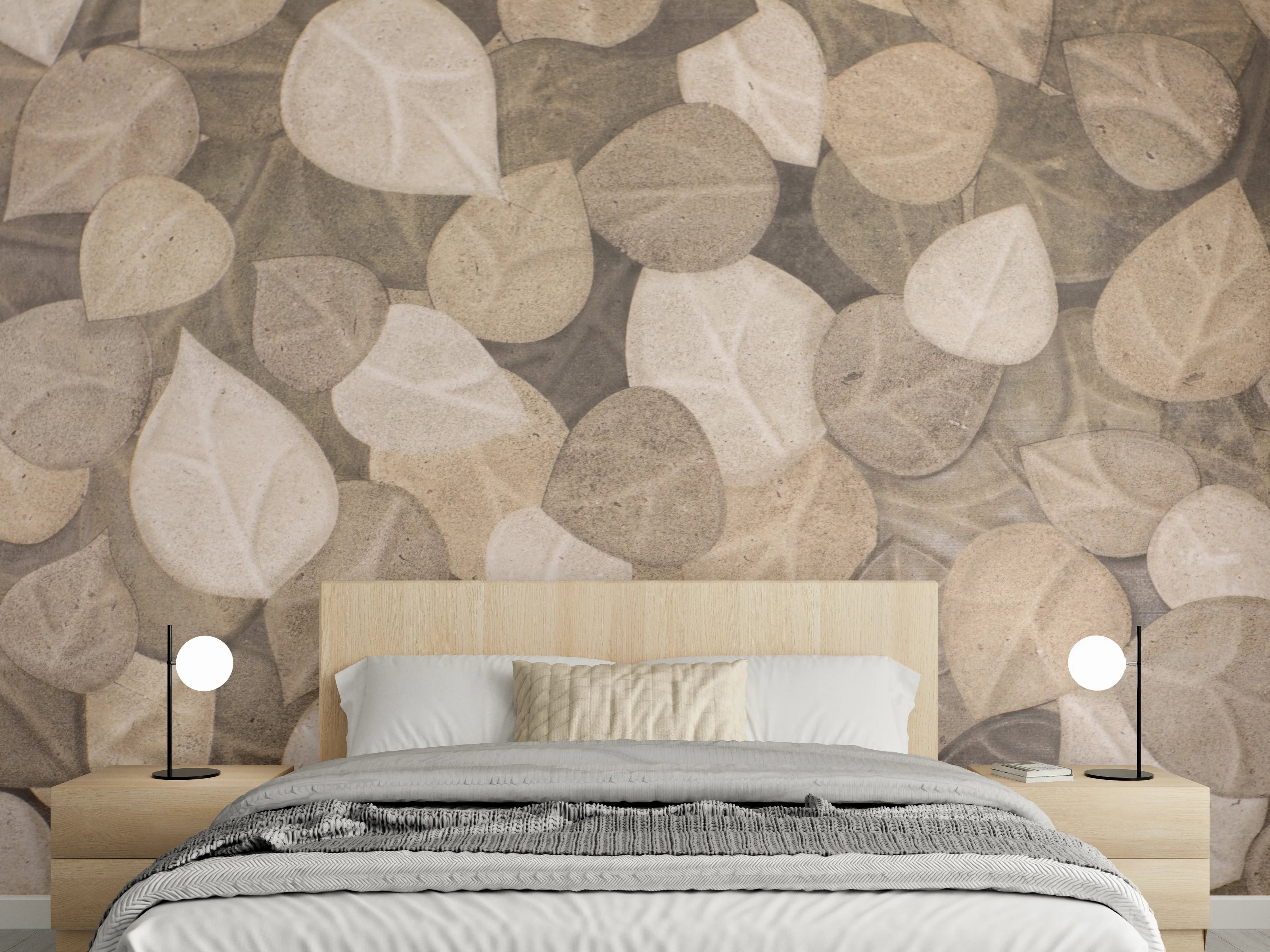 Wandverkleidung Schlafzimmer - Blätter-Muster in Naturtönen