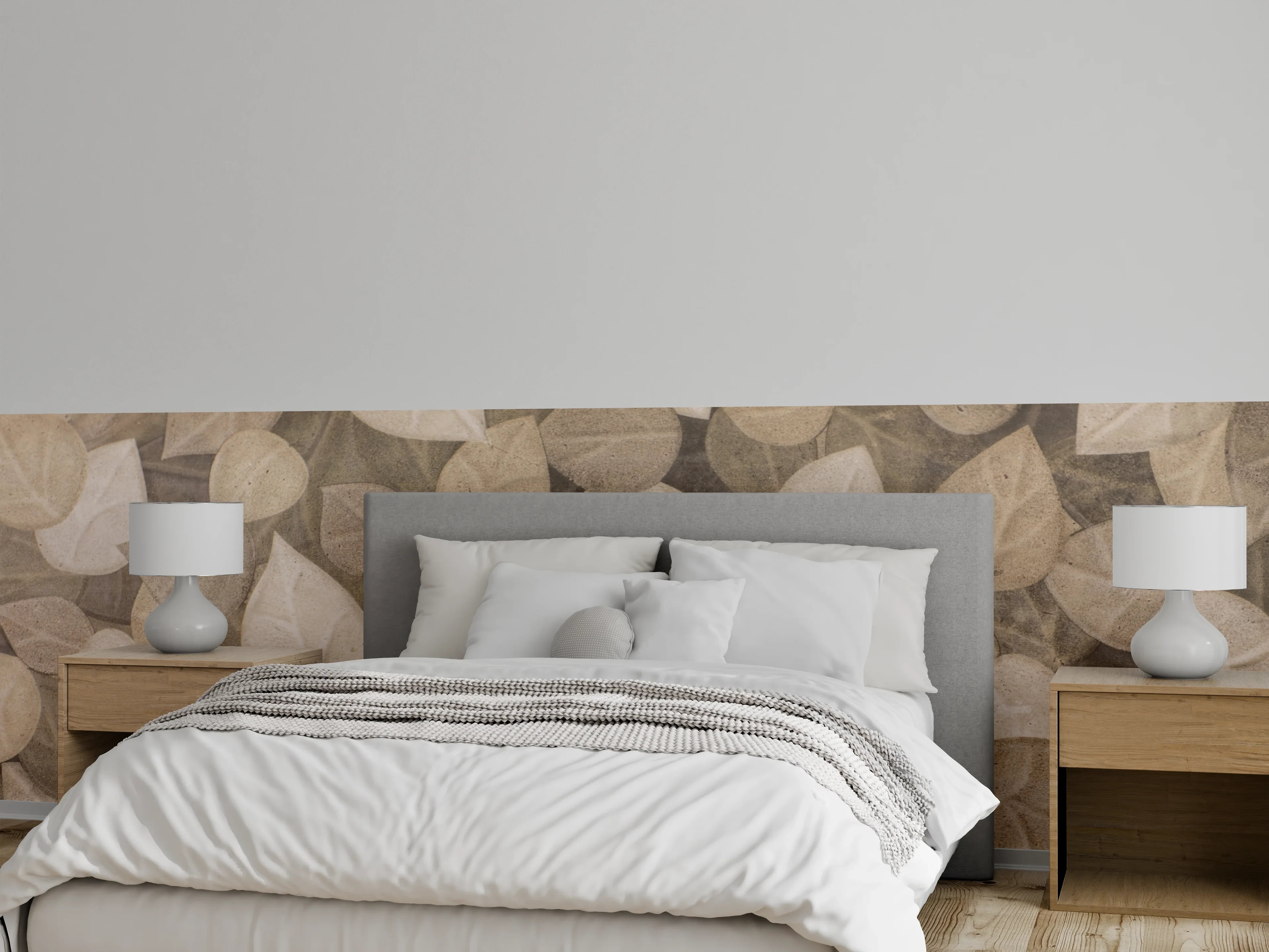 Wandverkleidung Schlafzimmer - Blätter-Muster in Naturtönen
