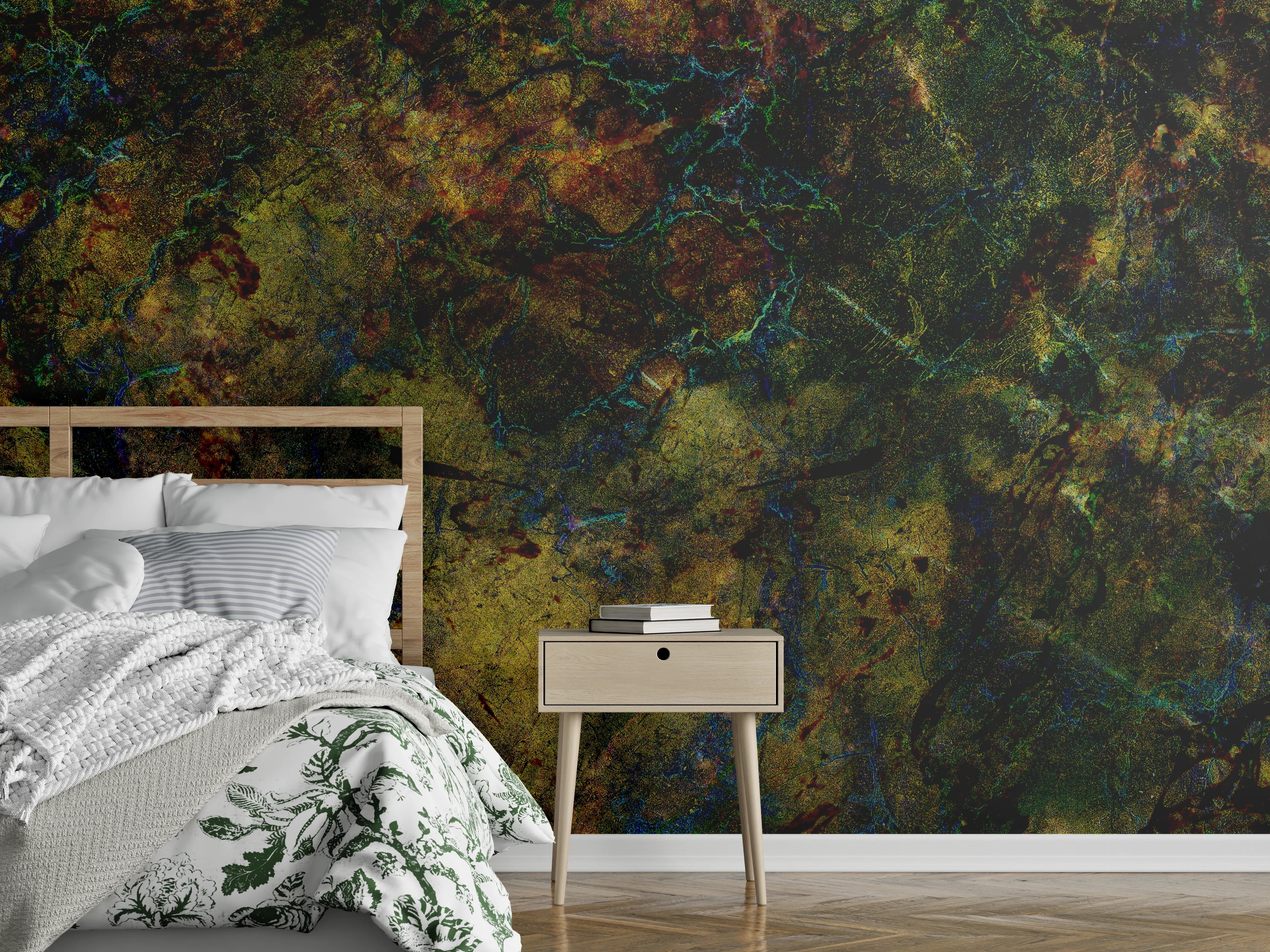 Wandverkleidung Schlafzimmer - Blätterreihe im Herbst mit warmen Farbtönen