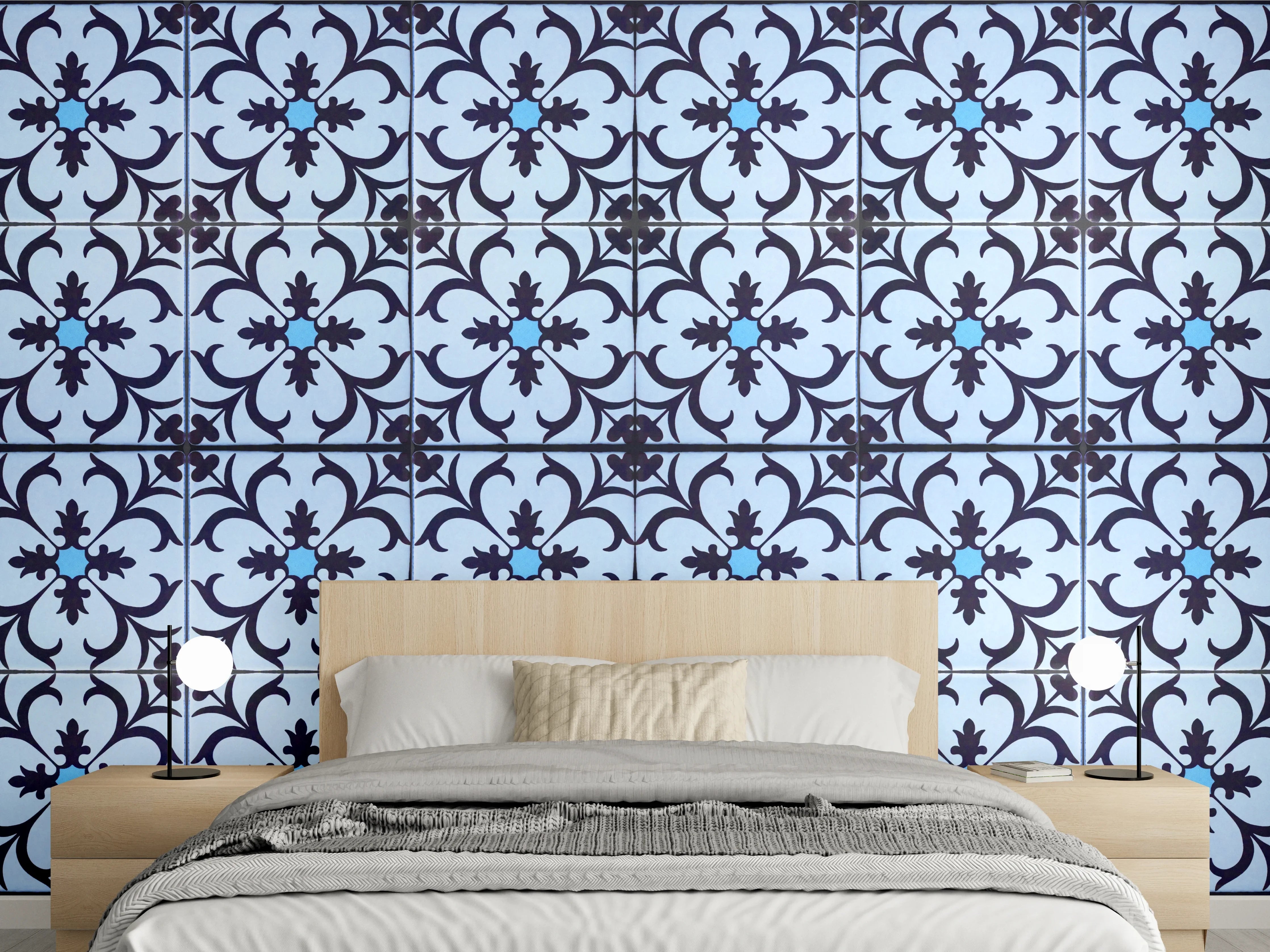 Wandverkleidung Schlafzimmer - Bläulich traditionelles Mosaik Motiv