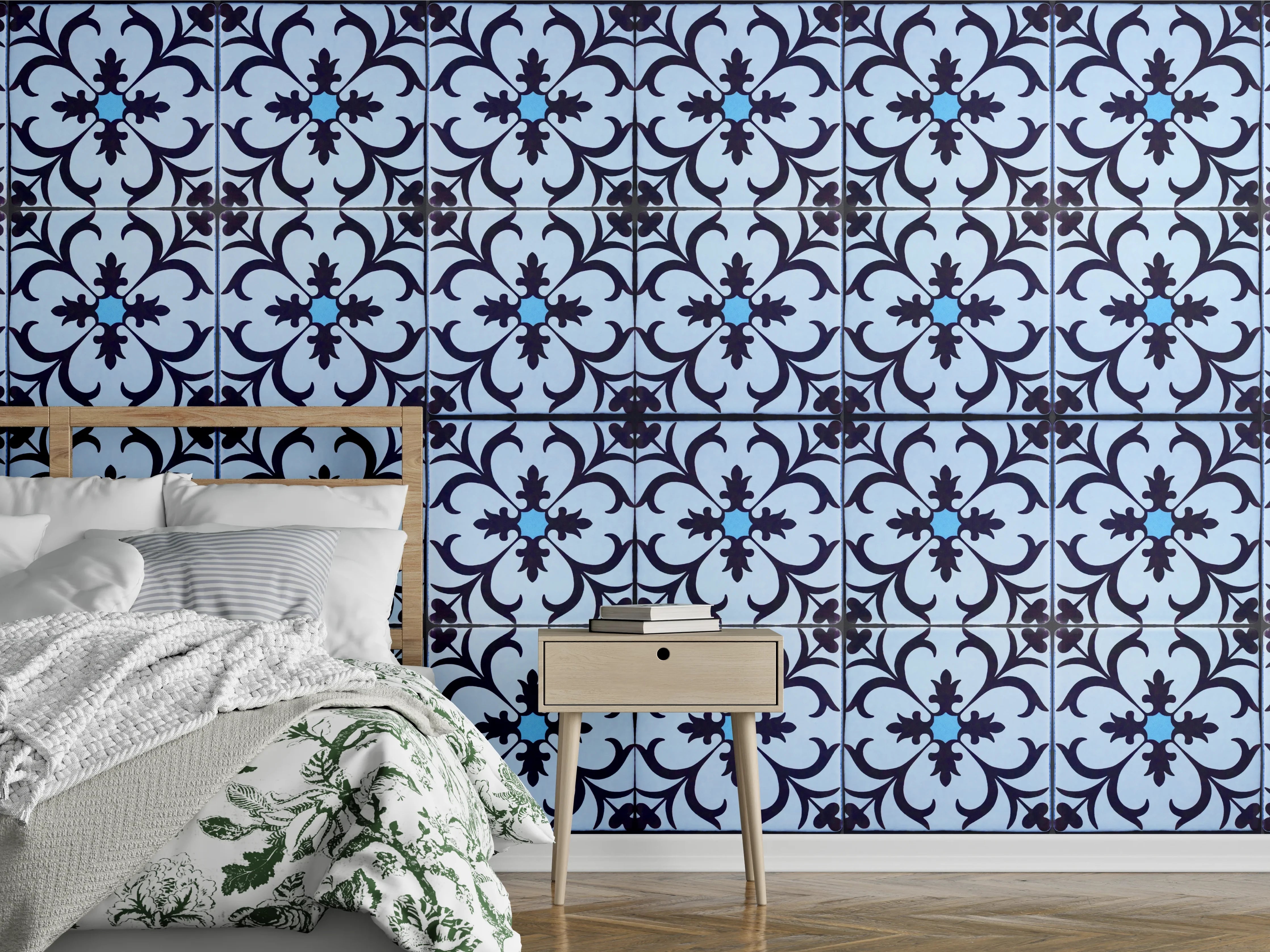 Wandverkleidung Schlafzimmer - Bläulich traditionelles Mosaik Motiv