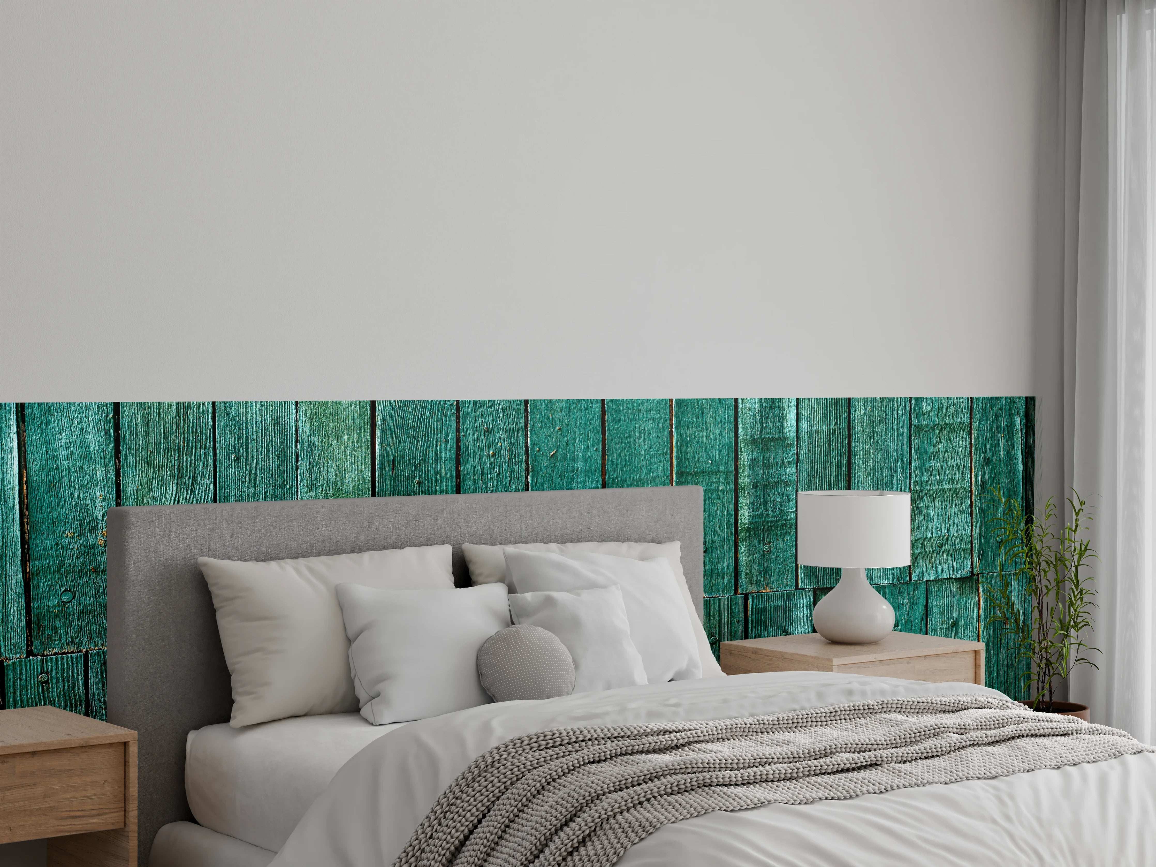 Wandverkleidung Schlafzimmer - Bläuliche Holzbretter