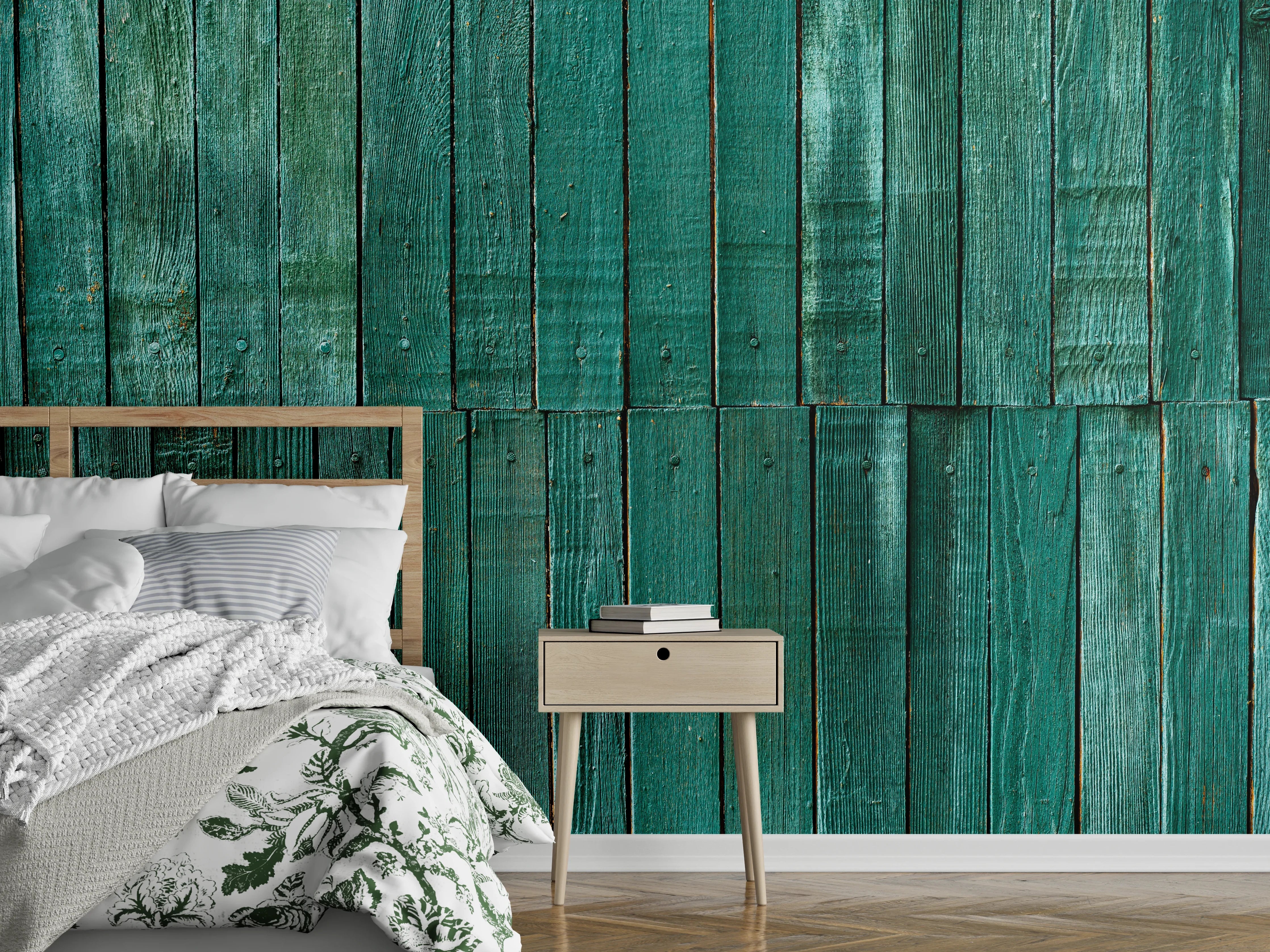 Wandverkleidung Schlafzimmer - Bläuliche Holzbretter