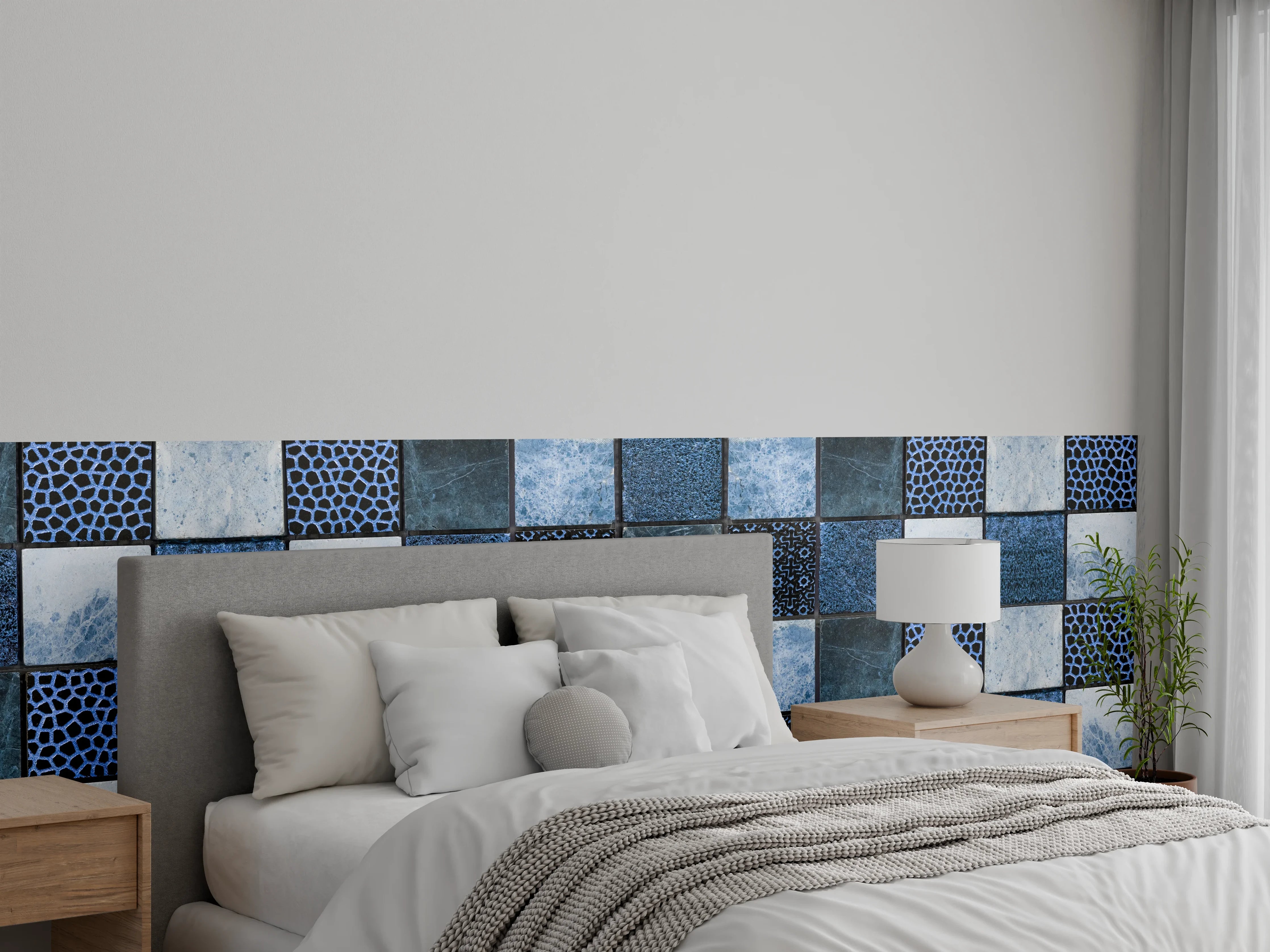 Wandverkleidung Schlafzimmer - Bläuliche quadratische Mosaiktextur