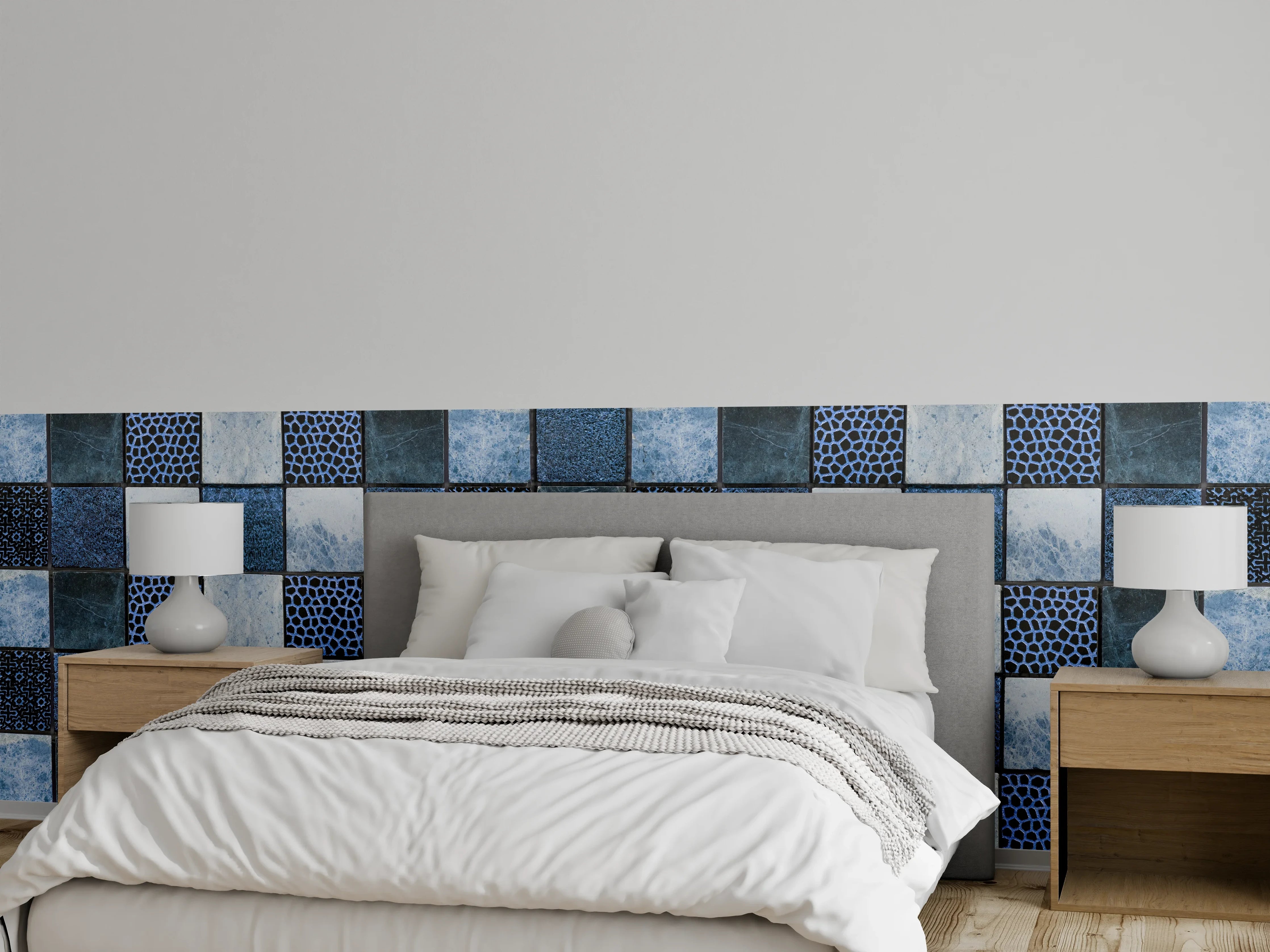 Wandverkleidung Schlafzimmer - Bläuliche quadratische Mosaiktextur