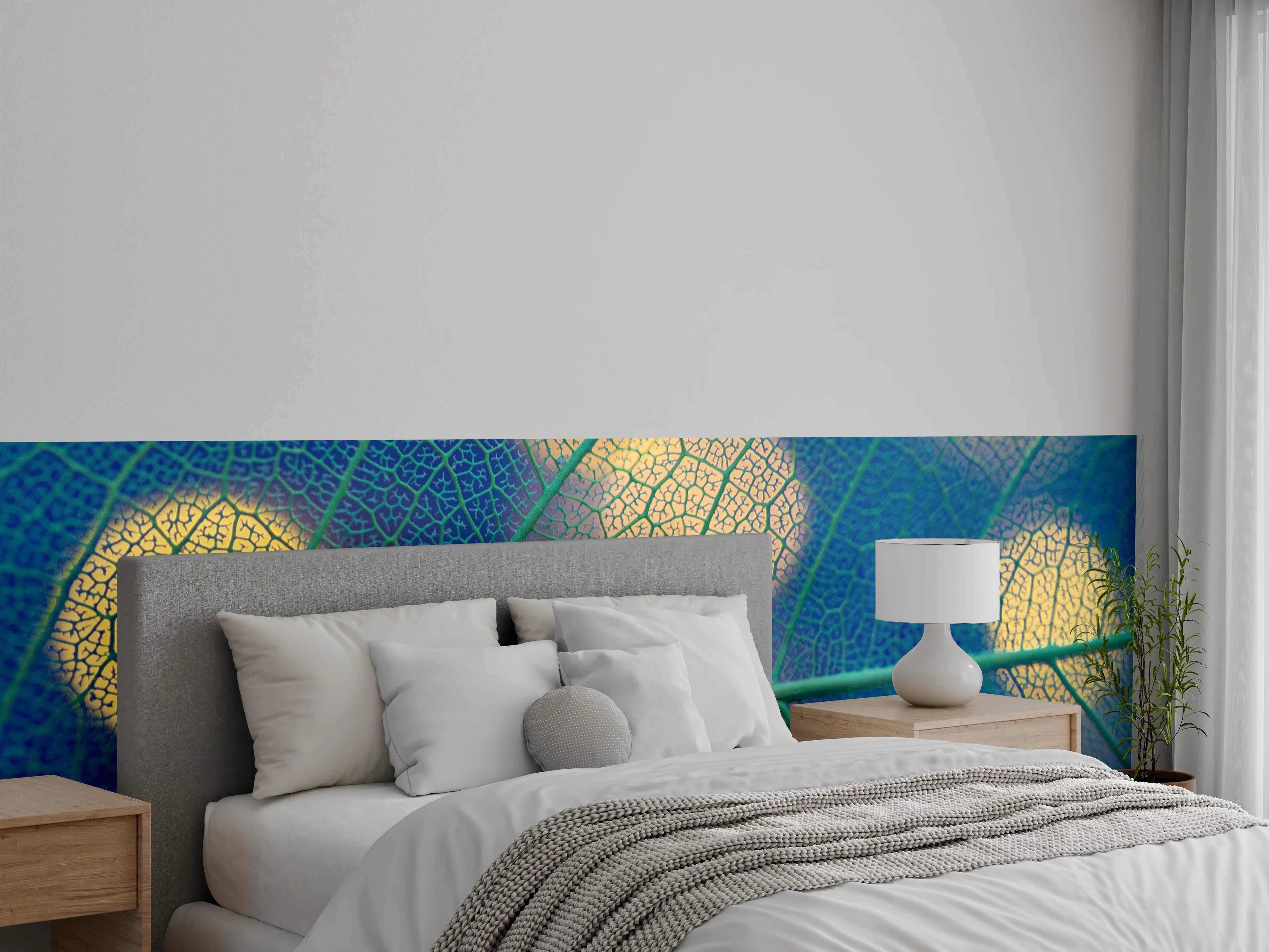 Wandverkleidung Schlafzimmer - Blattstruktur mit Bokeh-Effekt