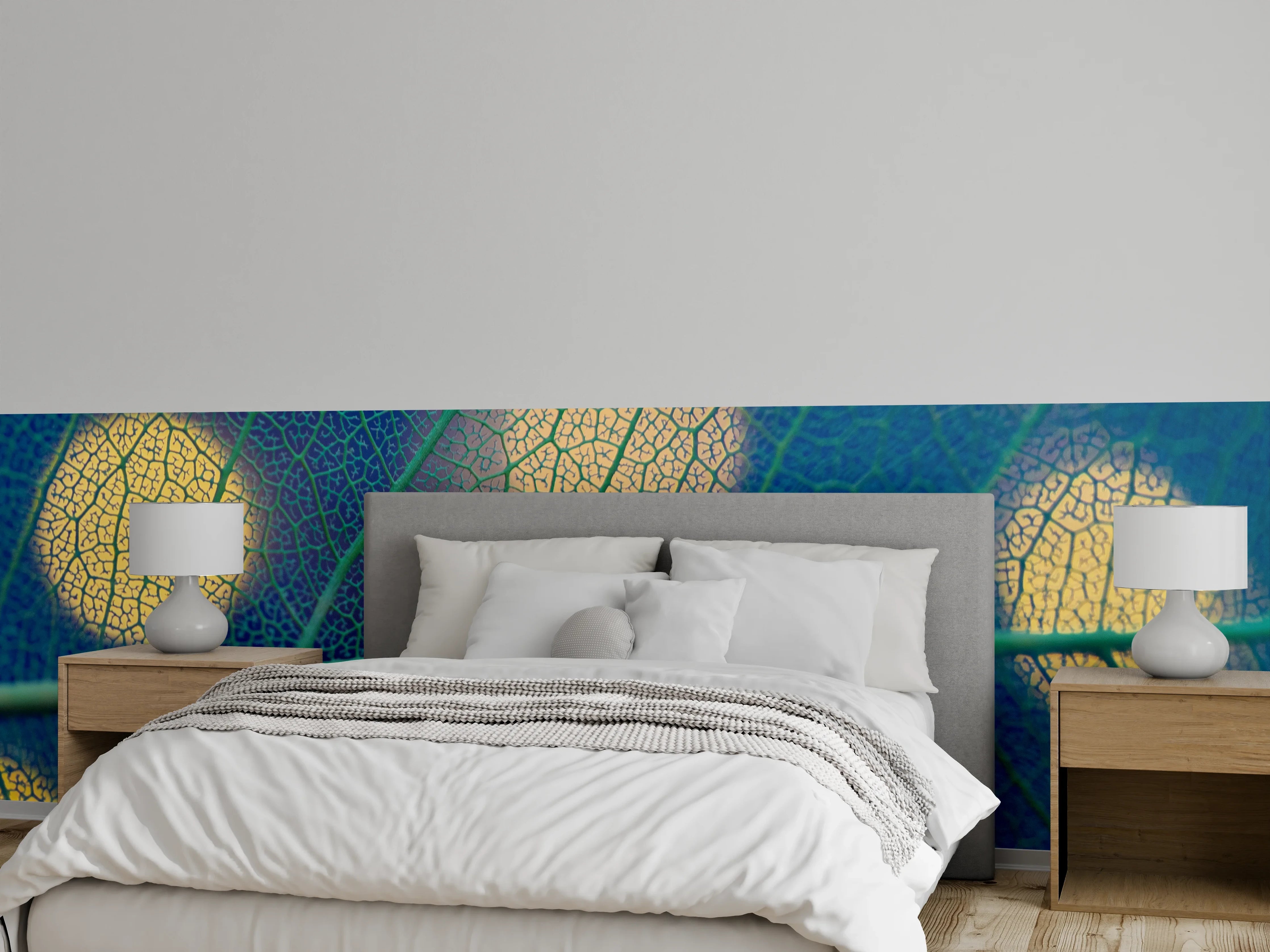 Wandverkleidung Schlafzimmer - Blattstruktur mit Bokeh-Effekt