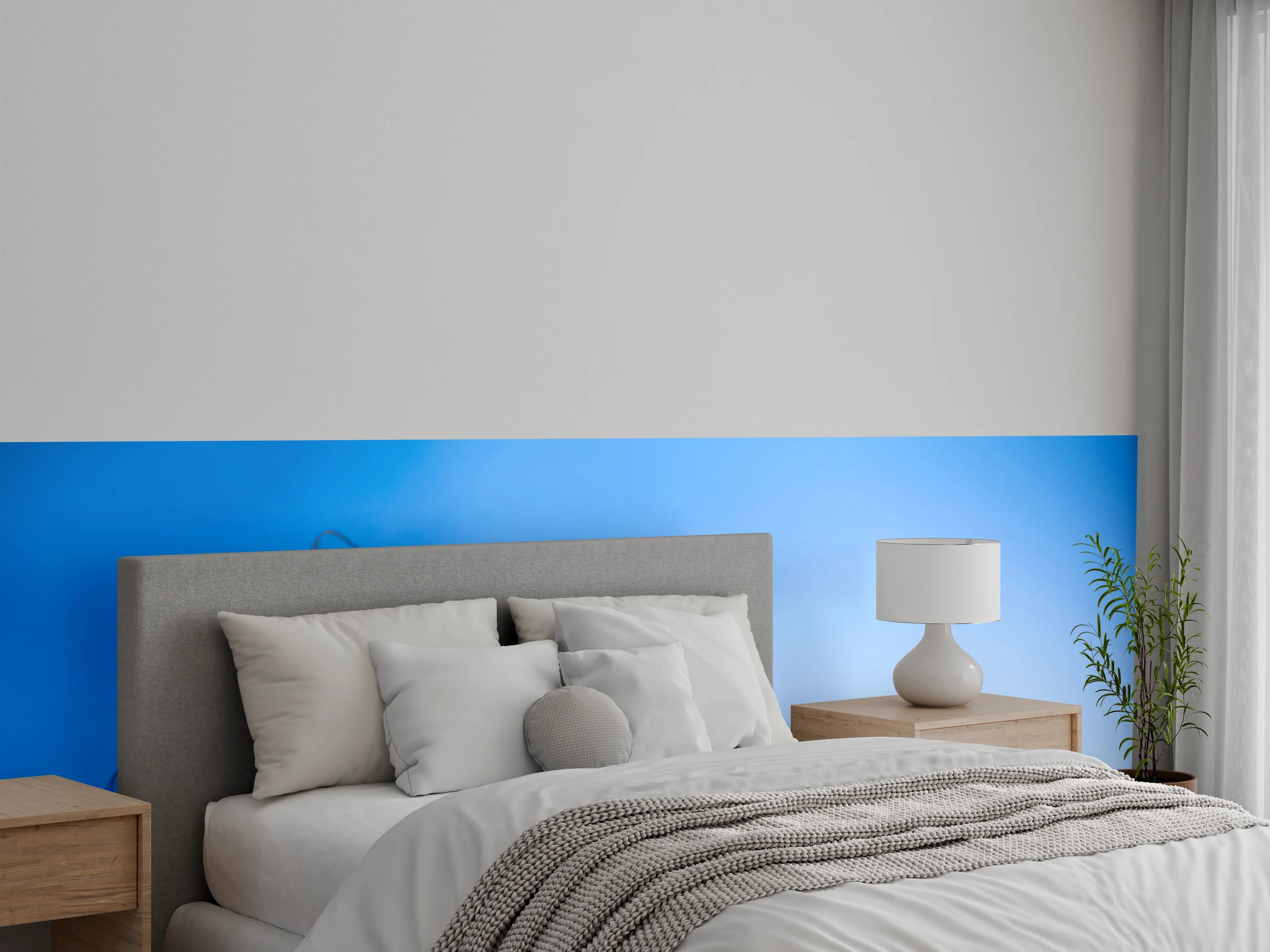 Wandverkleidung Schlafzimmer - Blattstruktur vor himmelblauem Hintergrund