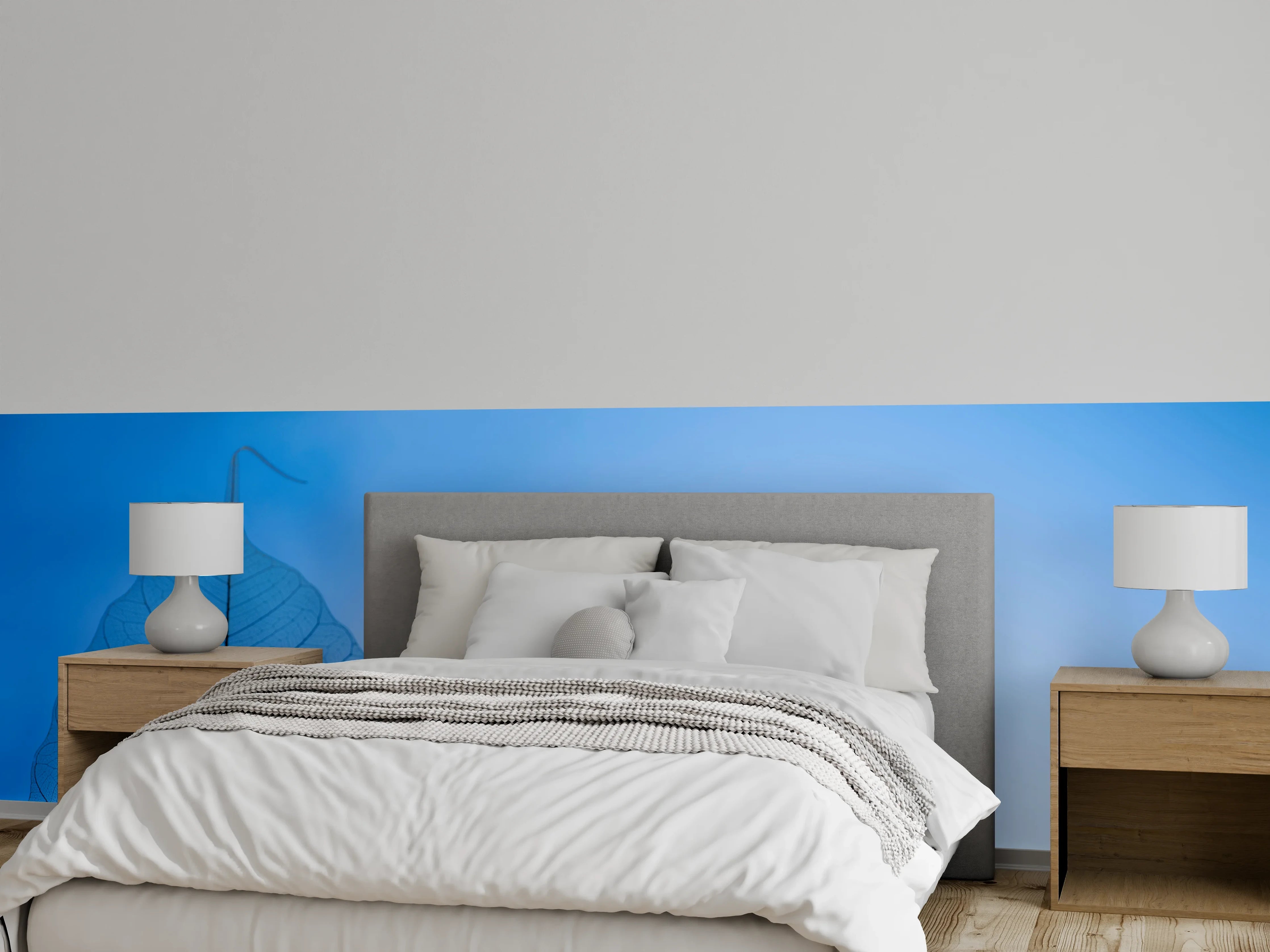 Wandverkleidung Schlafzimmer - Blattstruktur vor himmelblauem Hintergrund