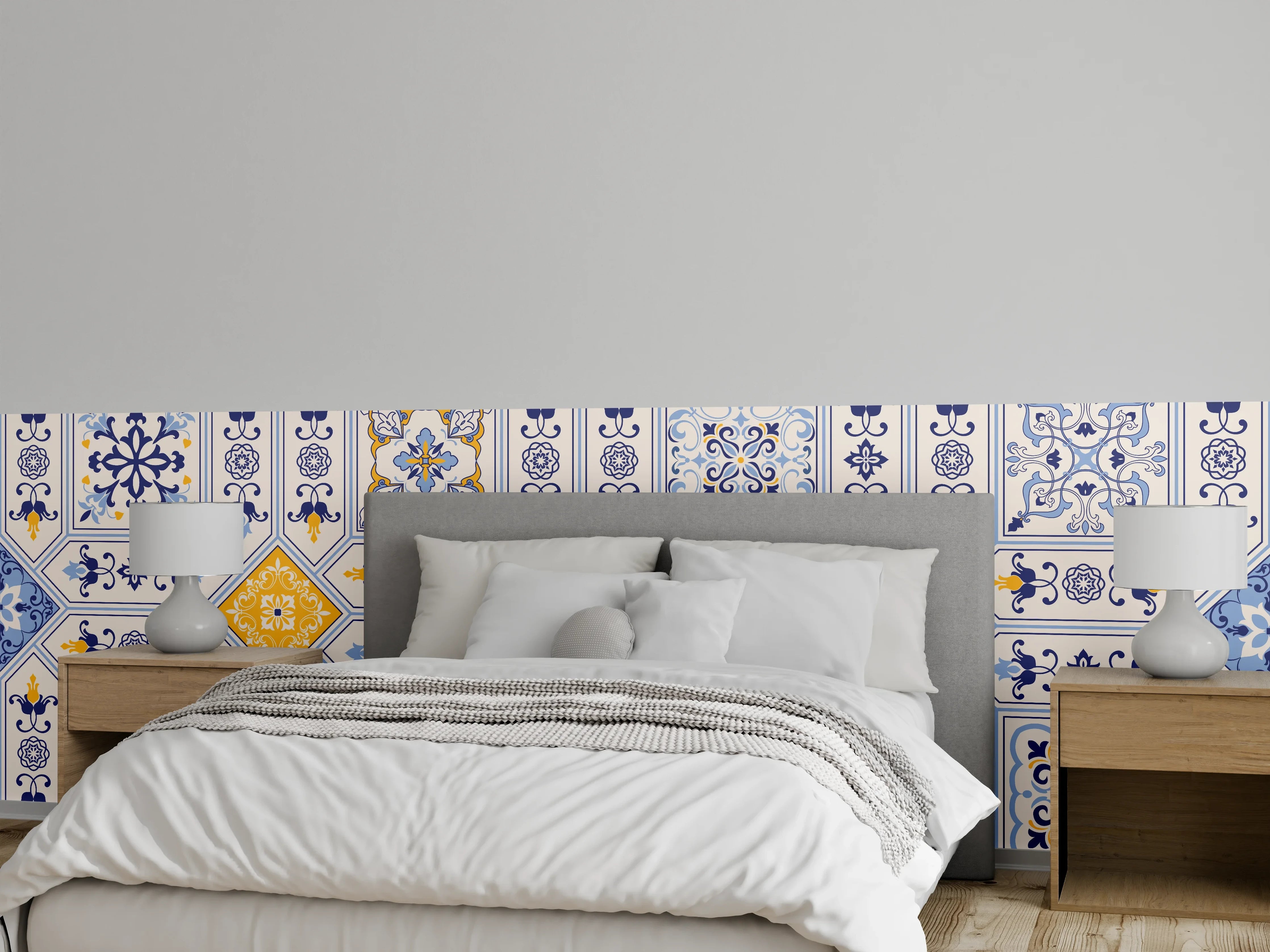 Wandverkleidung Schlafzimmer - Blau-Gelbe Fliesen Muster