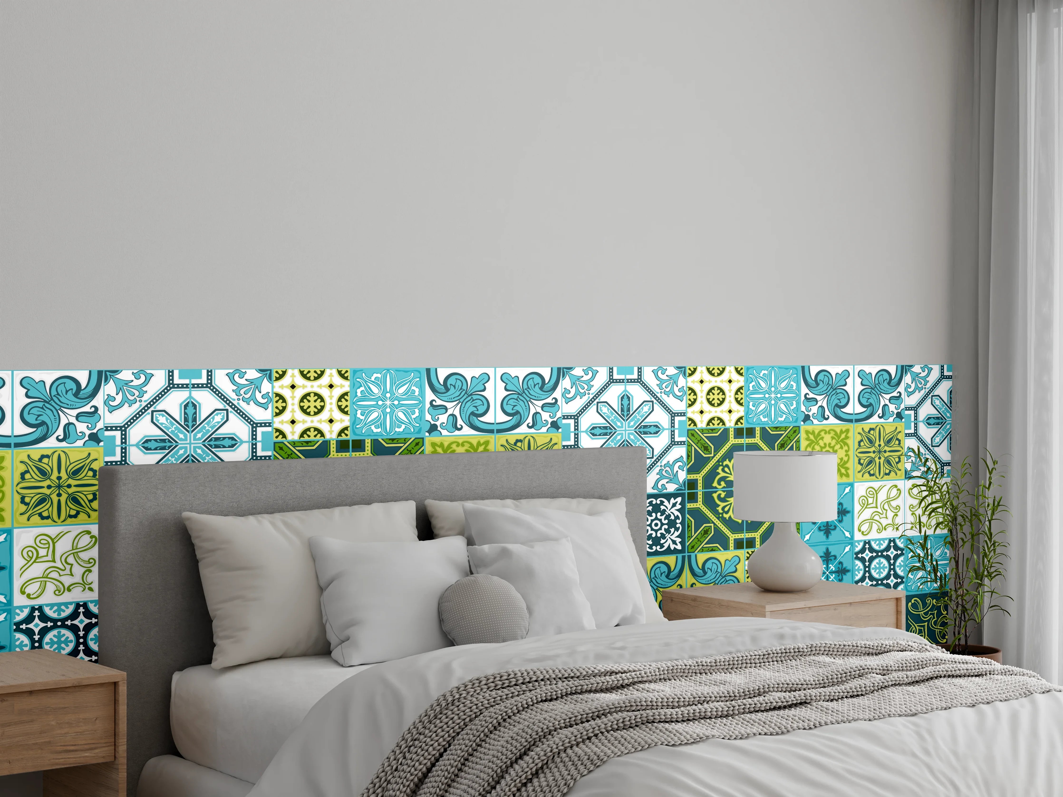 Wandverkleidung Schlafzimmer - Blau-Grüne Deko-Fliesen
