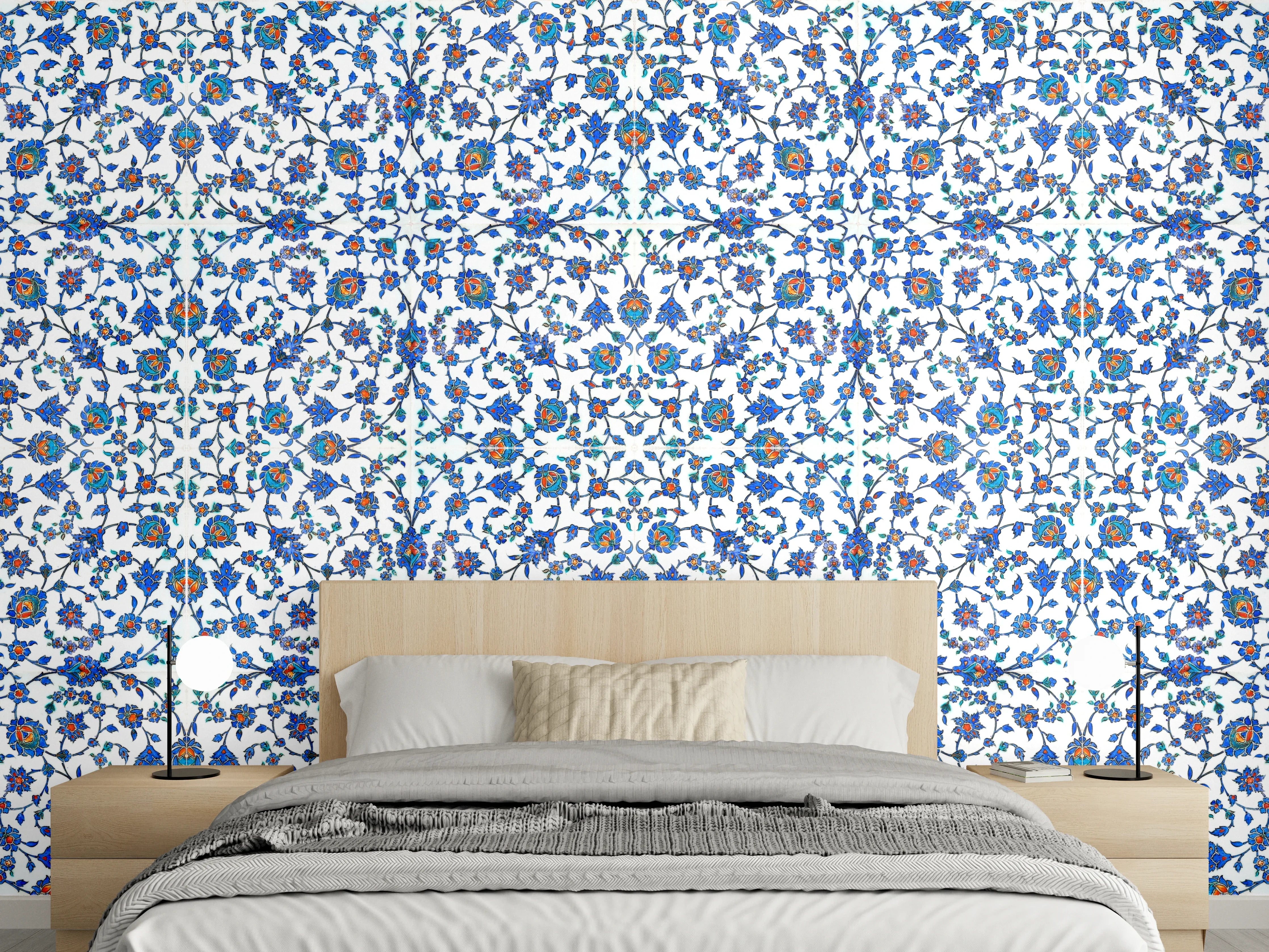 Wandverkleidung Schlafzimmer - Blau-Weißes Musterdesign