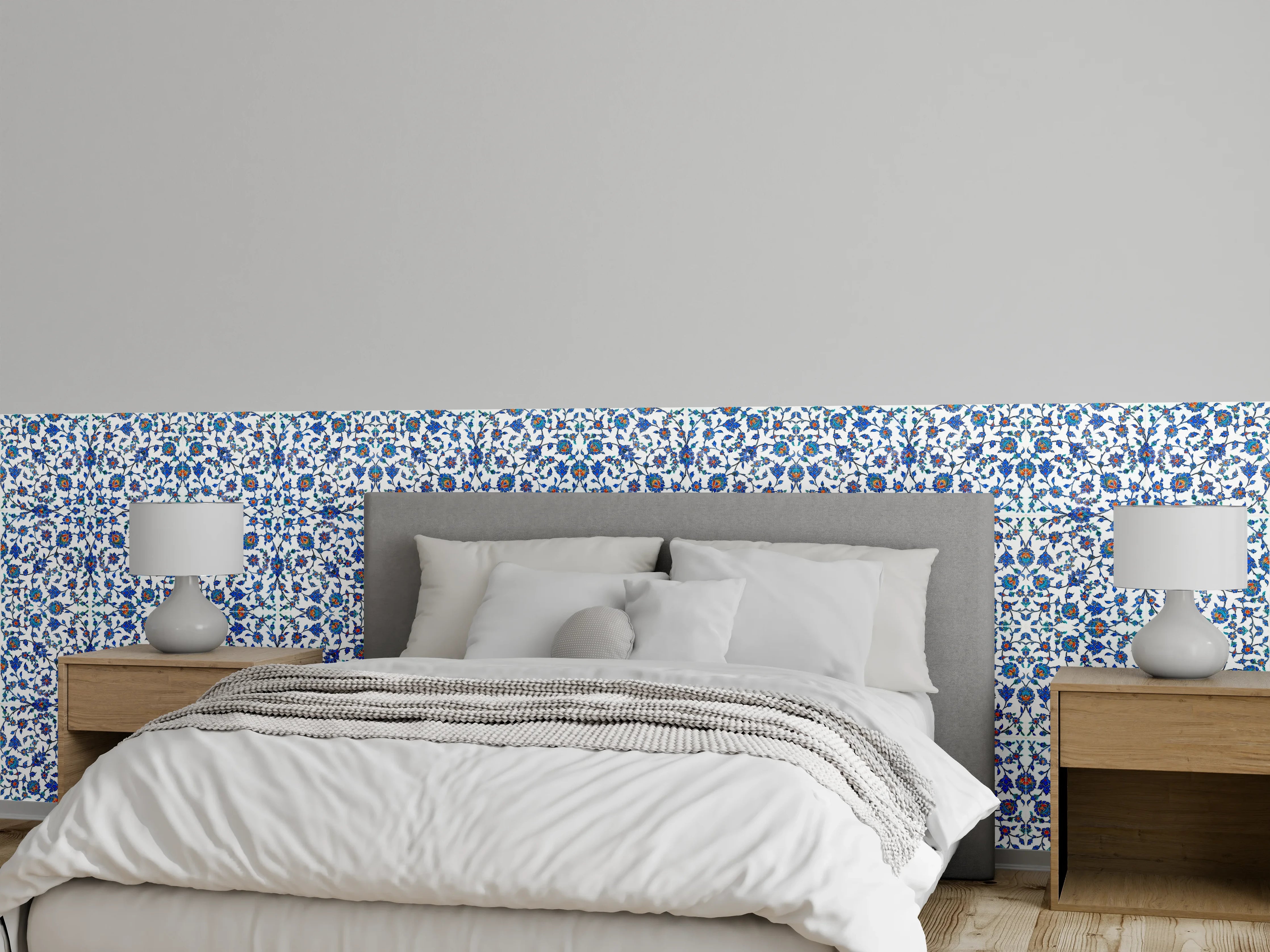 Wandverkleidung Schlafzimmer - Blau-Weißes Musterdesign
