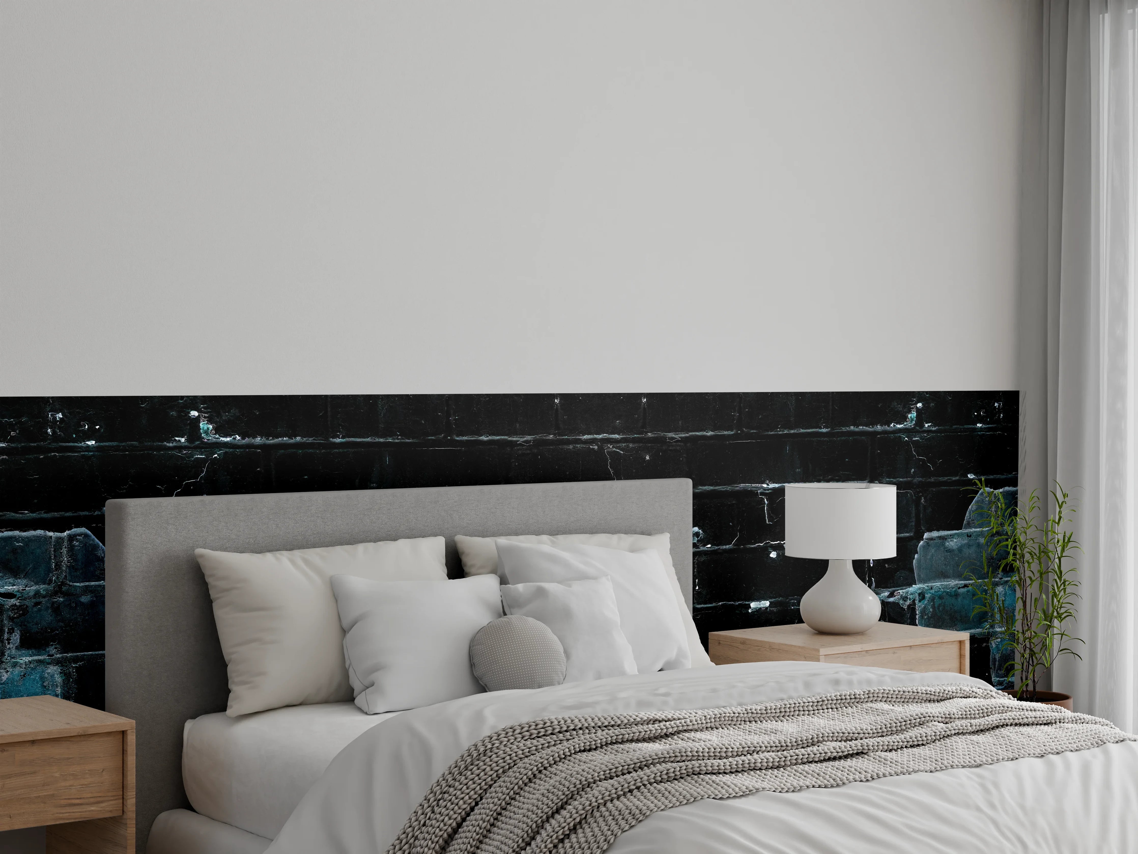 Wandverkleidung Schlafzimmer - Blau schwarz beschädigte Ziegelwand