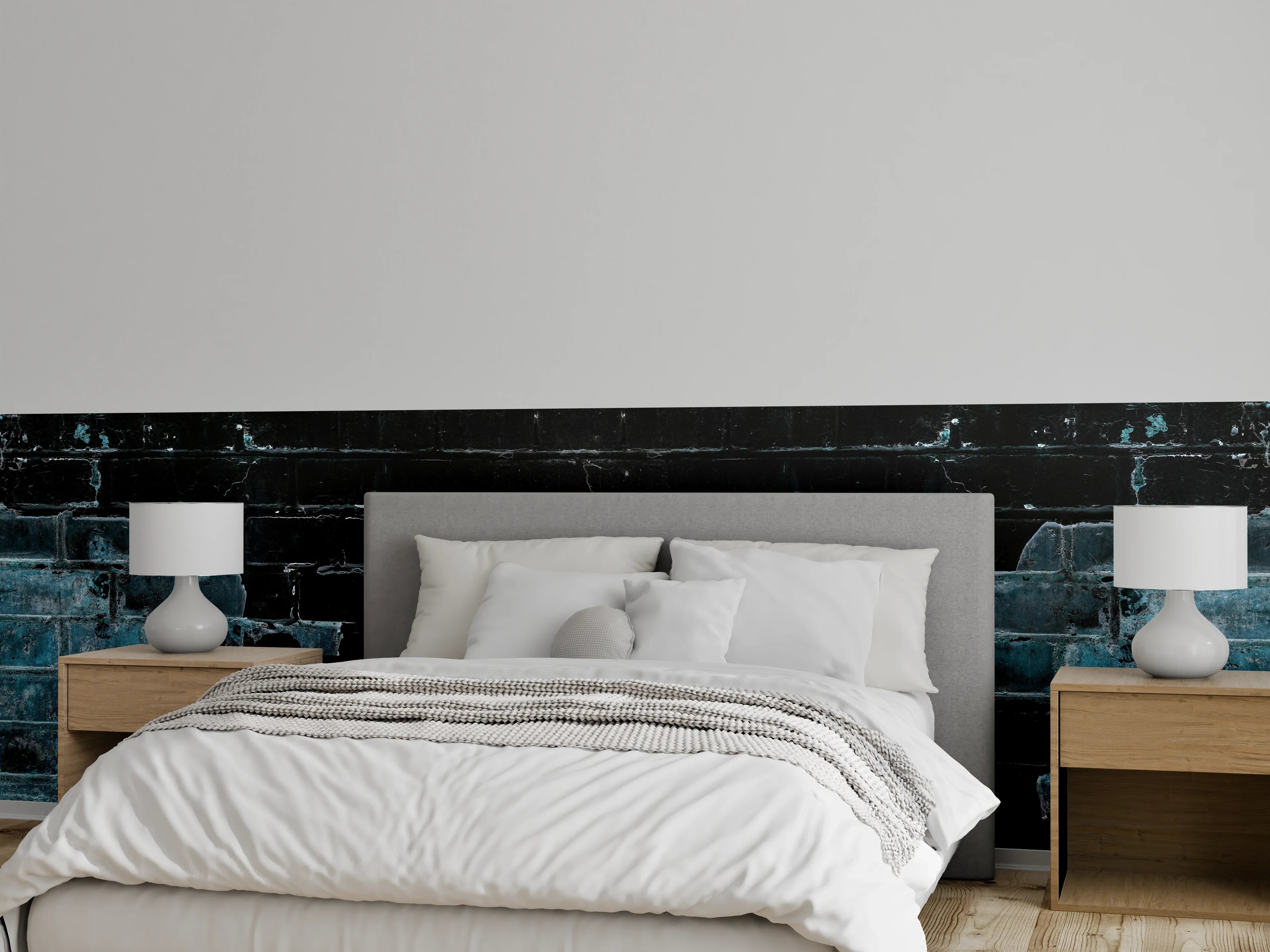 Wandverkleidung Schlafzimmer - Blau schwarz beschädigte Ziegelwand