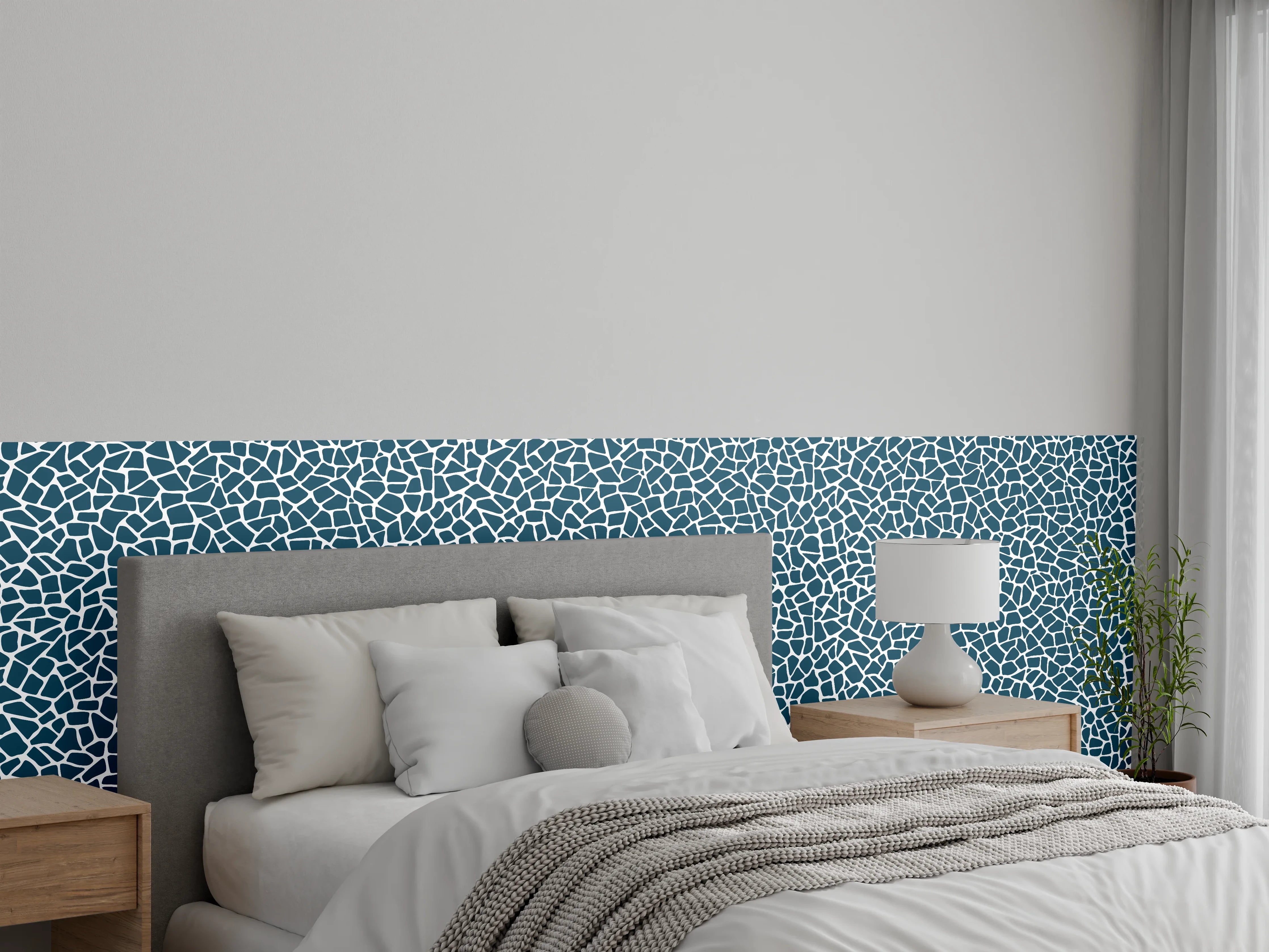 Wandverkleidung Schlafzimmer - Blau-weiße Mosaikstruktur Musteroptik
