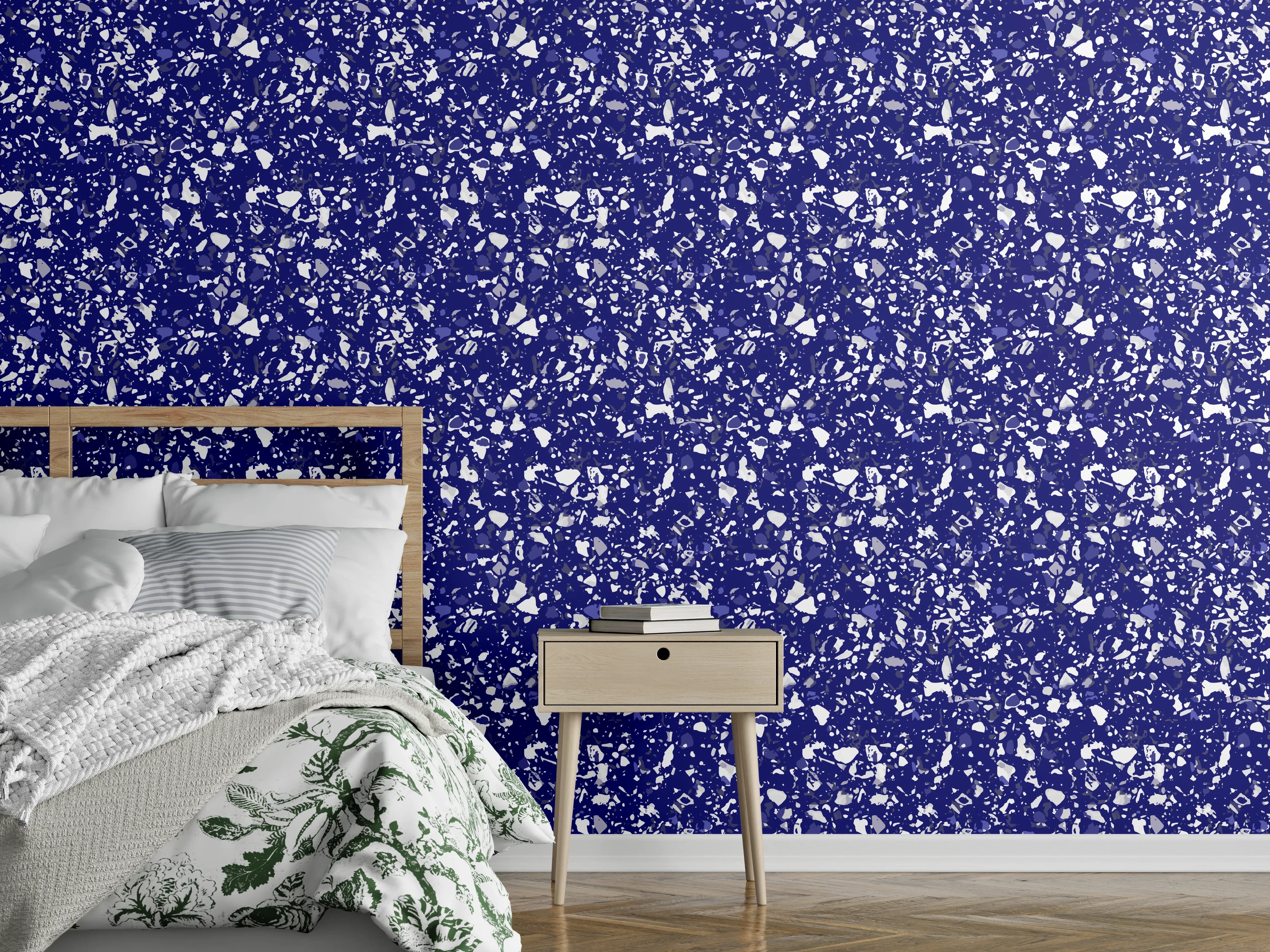 Wandverkleidung Schlafzimmer - Blau-weißes abstraktes Muster
