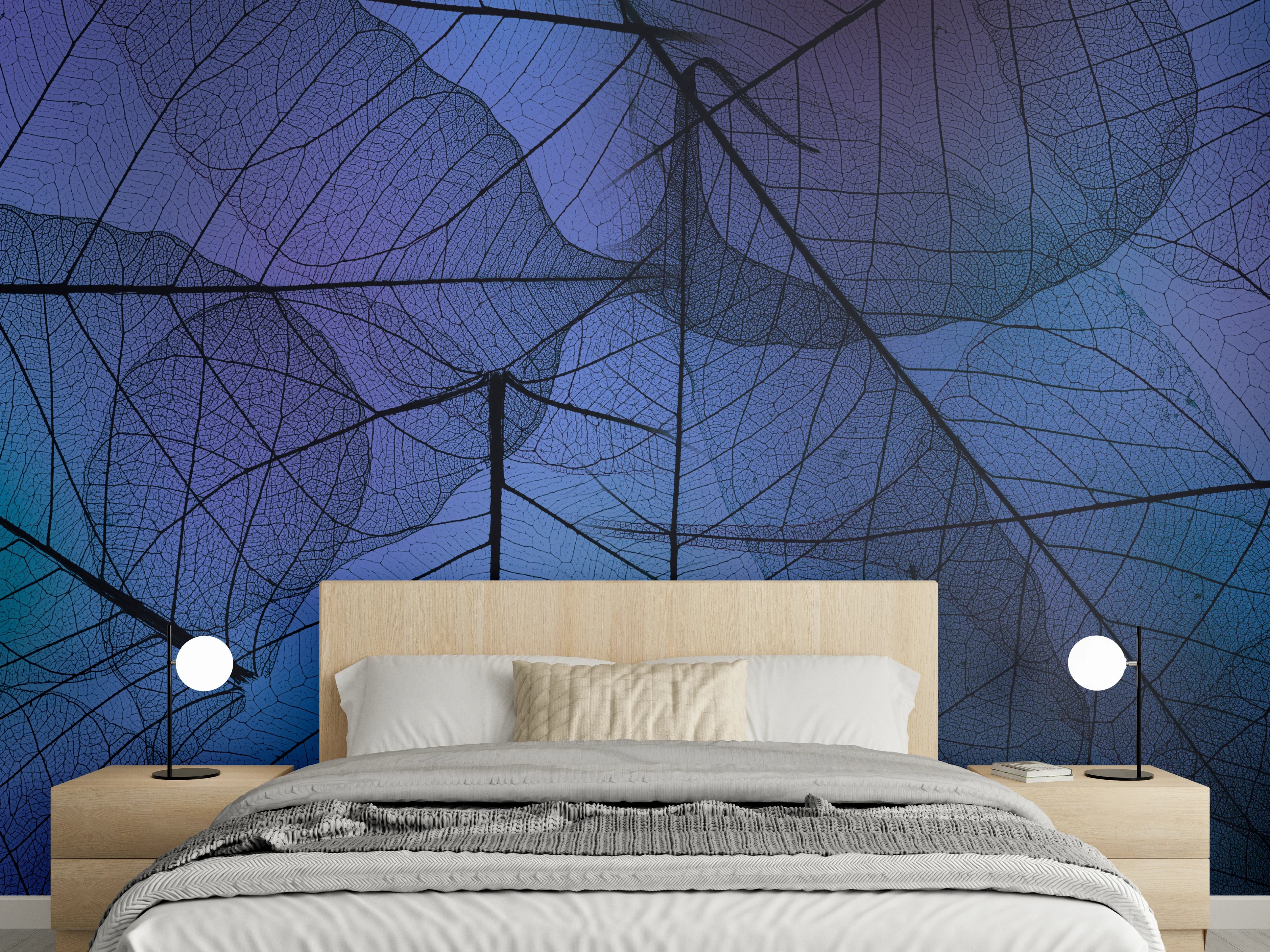 Wandverkleidung Schlafzimmer - Blaue Blattadern Textur Makro
