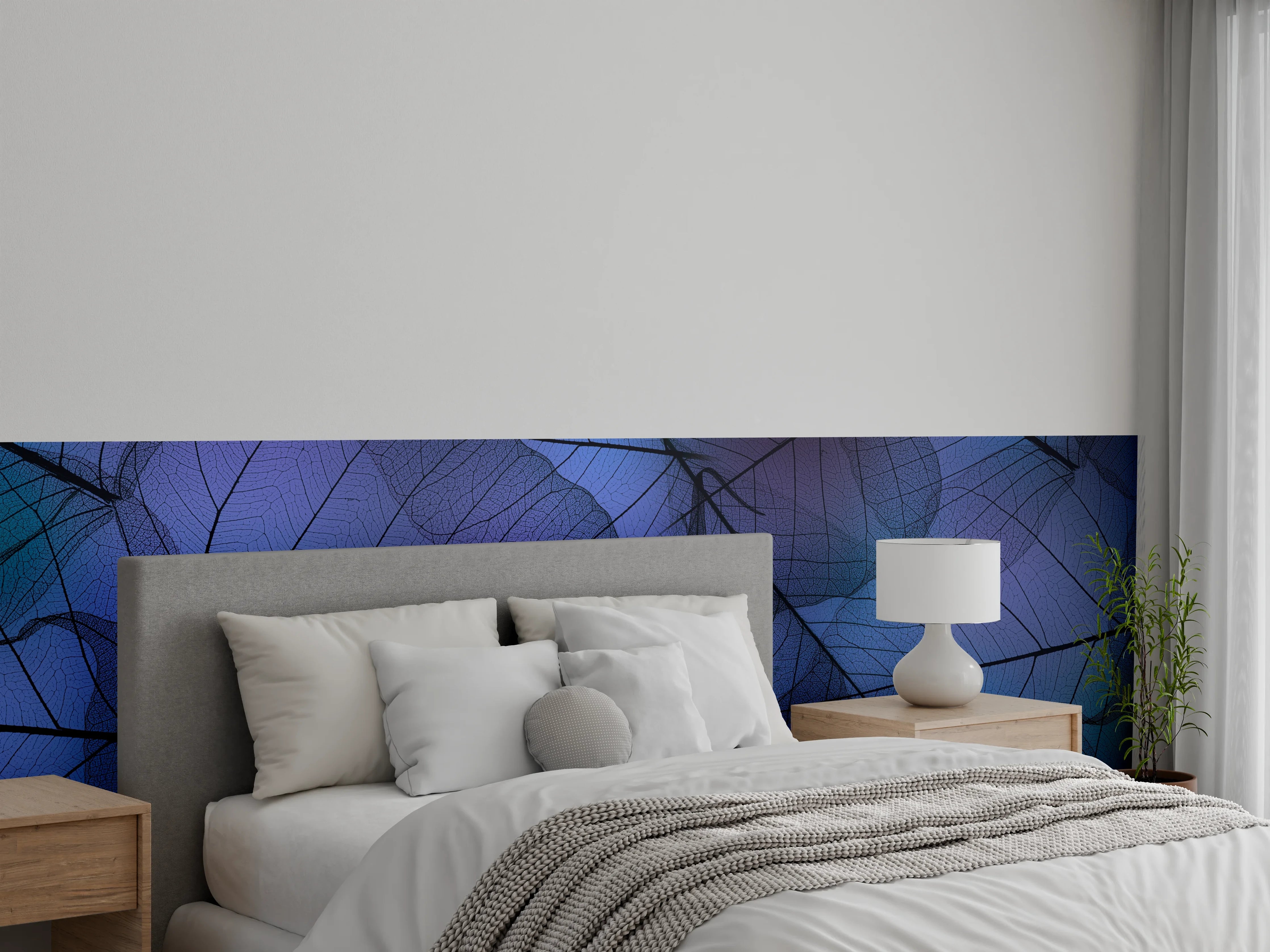 Wandverkleidung Schlafzimmer - Blaue Blattadern Textur Makro