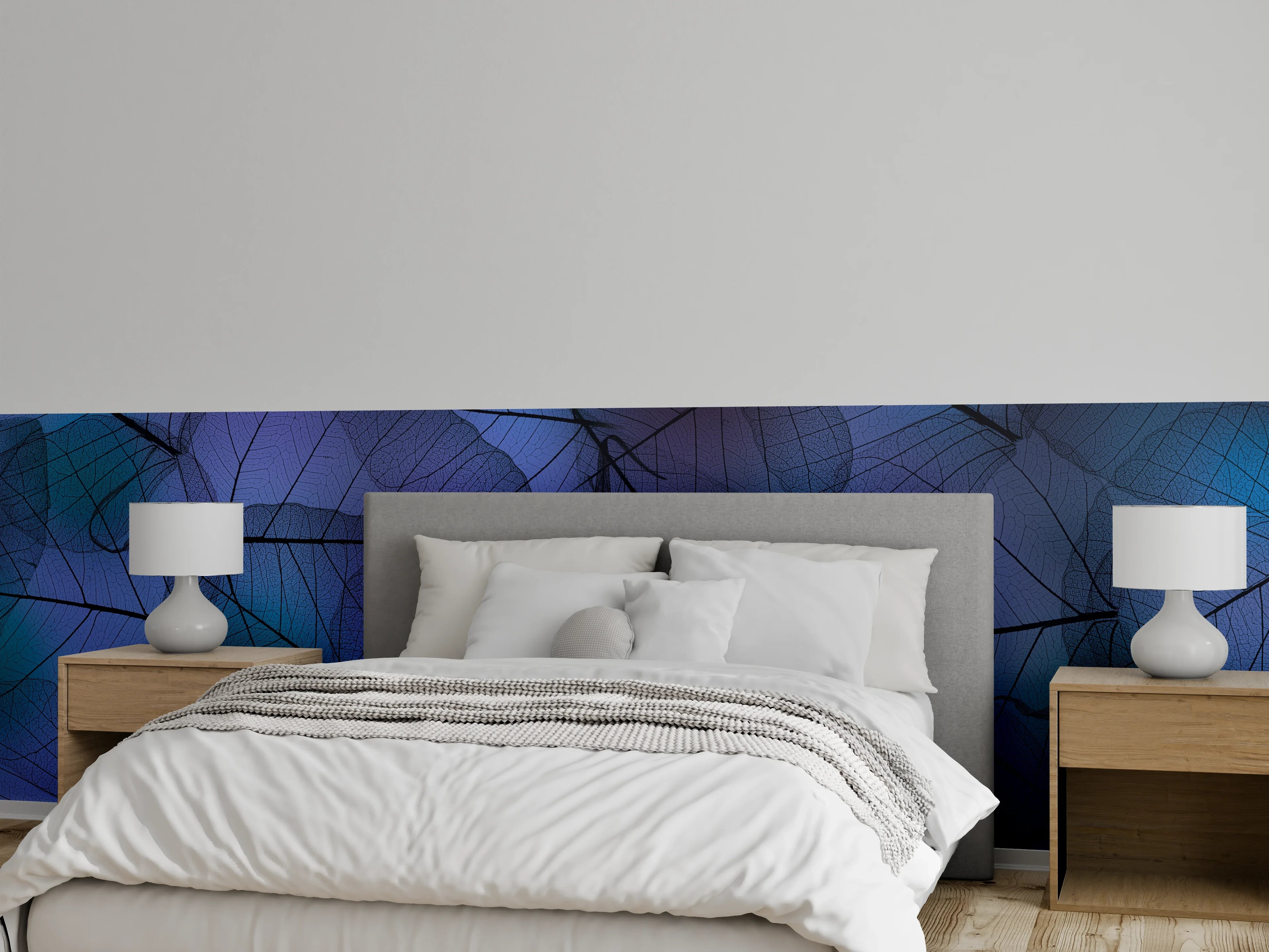 Wandverkleidung Schlafzimmer - Blaue Blattadern Textur Makro