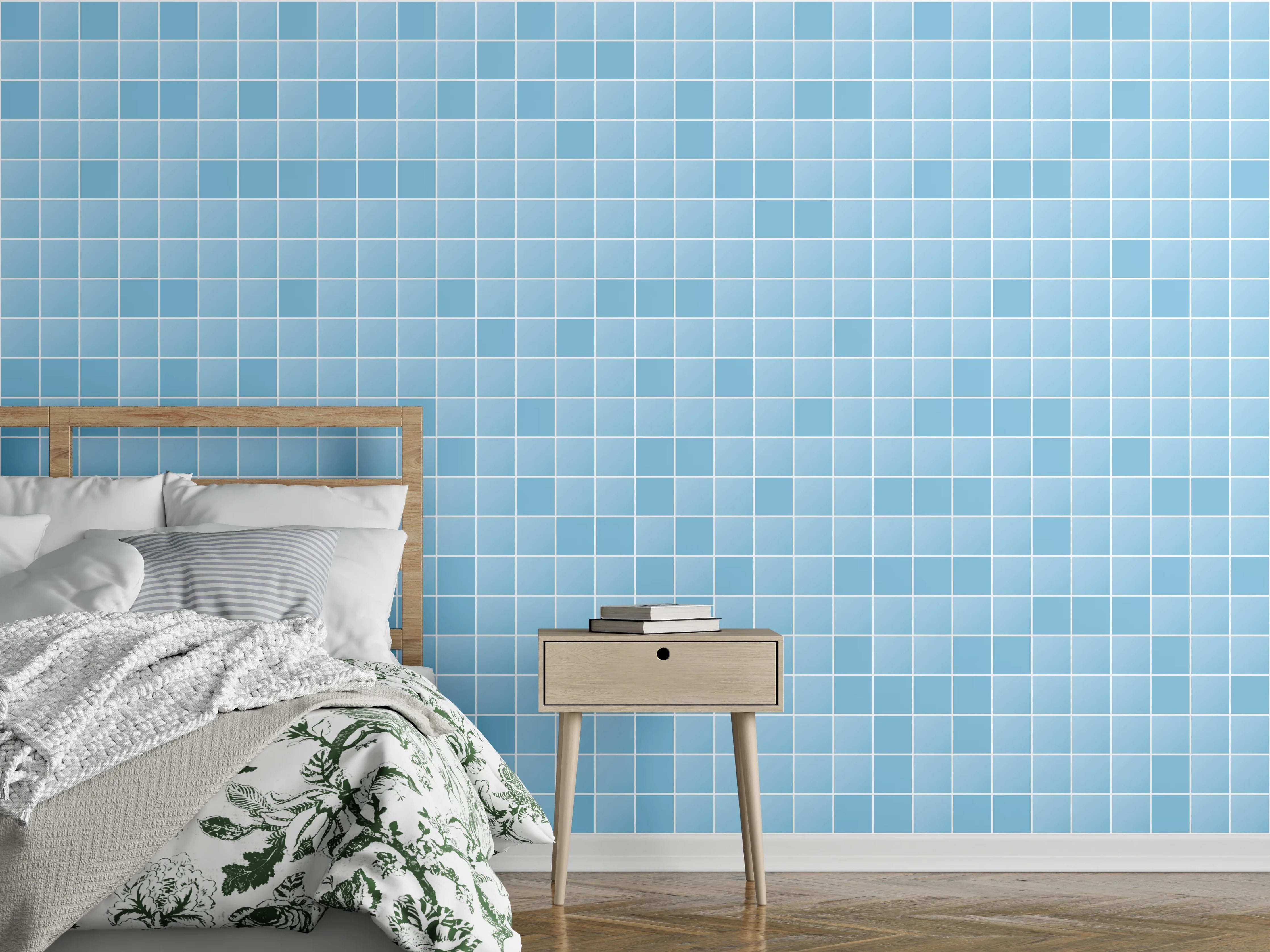 Wandverkleidung Schlafzimmer - Blaue Mosaikfliesen für modernes Ambiente