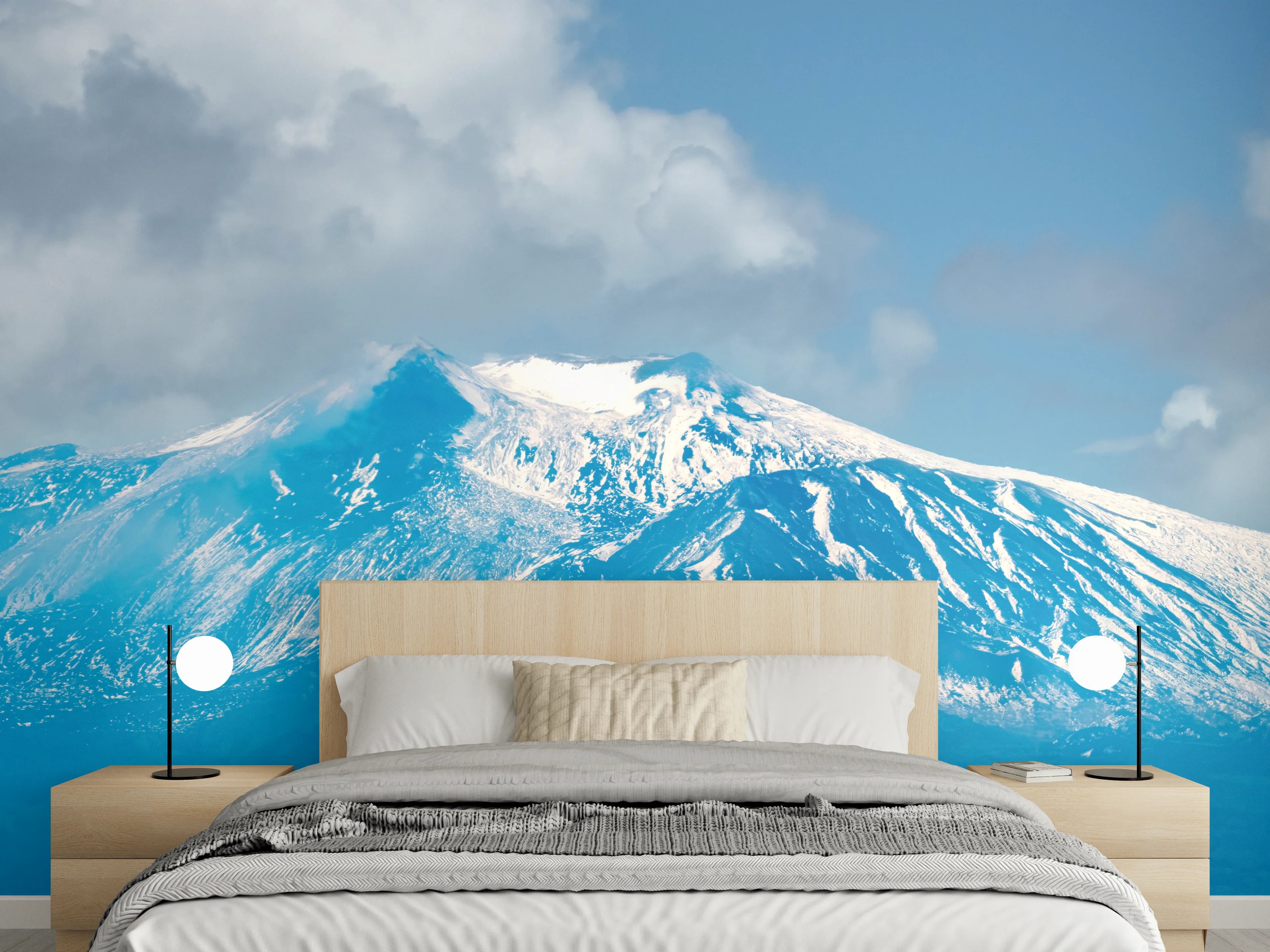 Wandverkleidung Schlafzimmer - Blaue Schnee-Berglandschaft