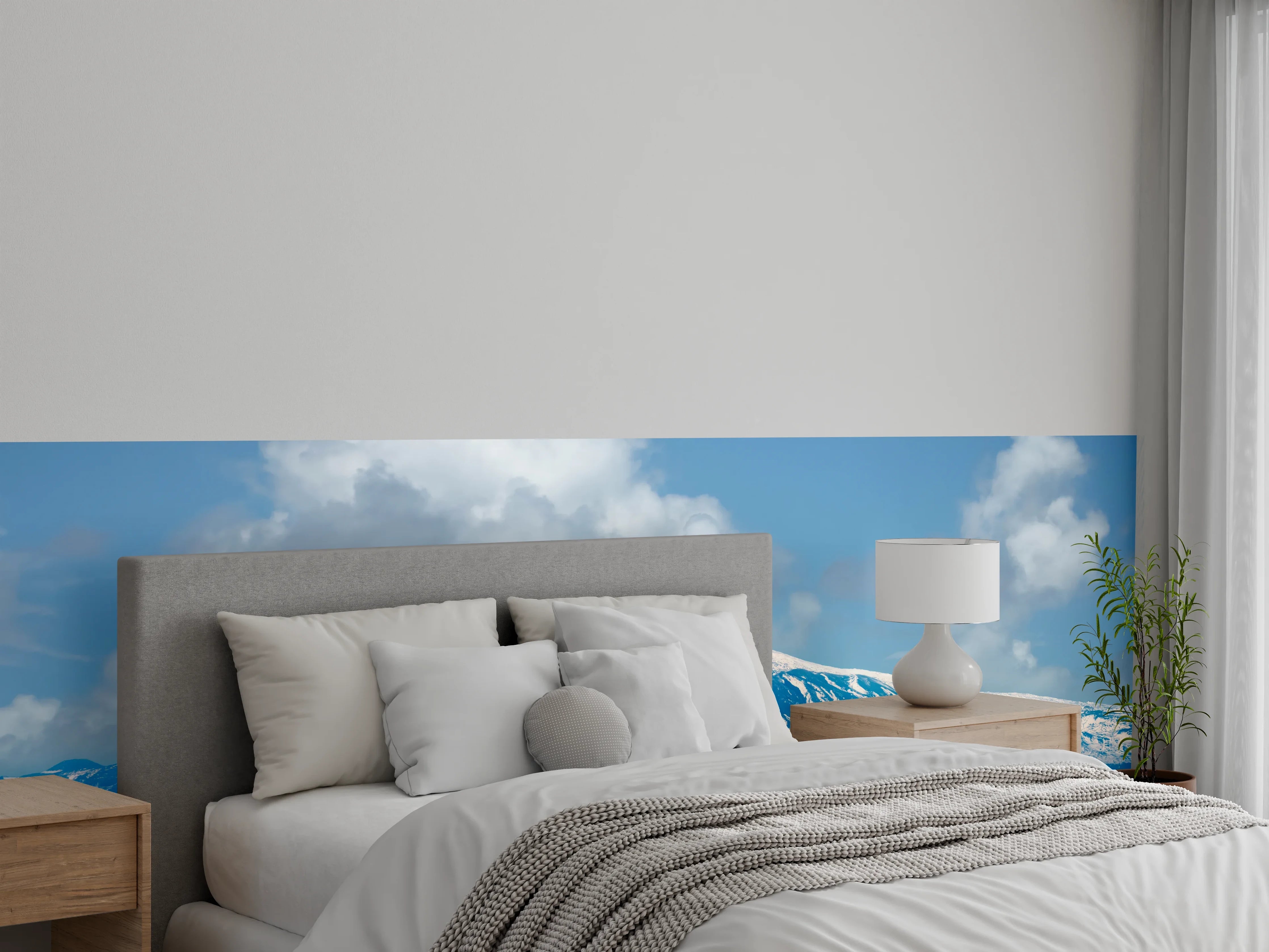 Wandverkleidung Schlafzimmer - Blaue Schnee-Berglandschaft