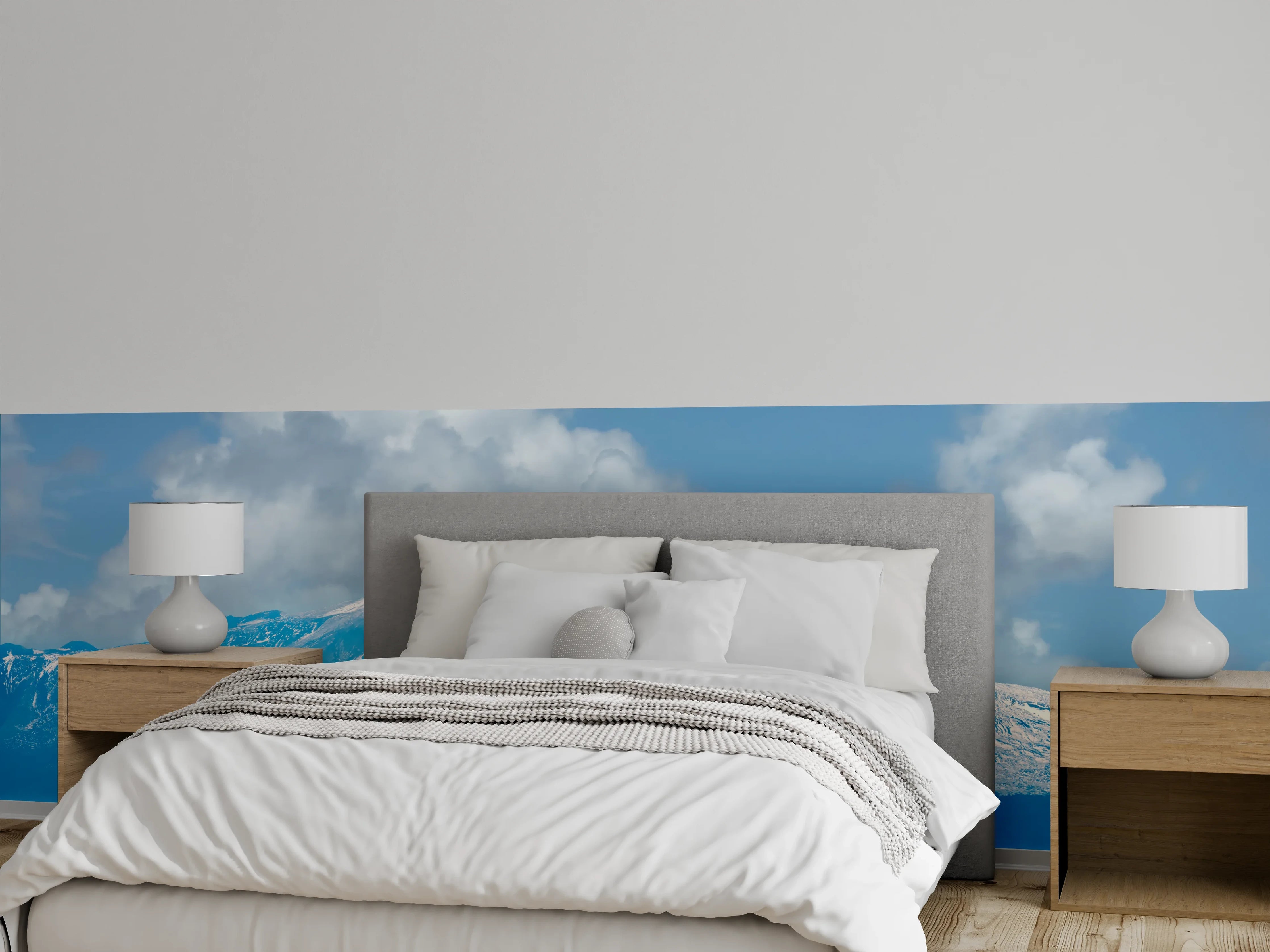 Wandverkleidung Schlafzimmer - Blaue Schnee-Berglandschaft