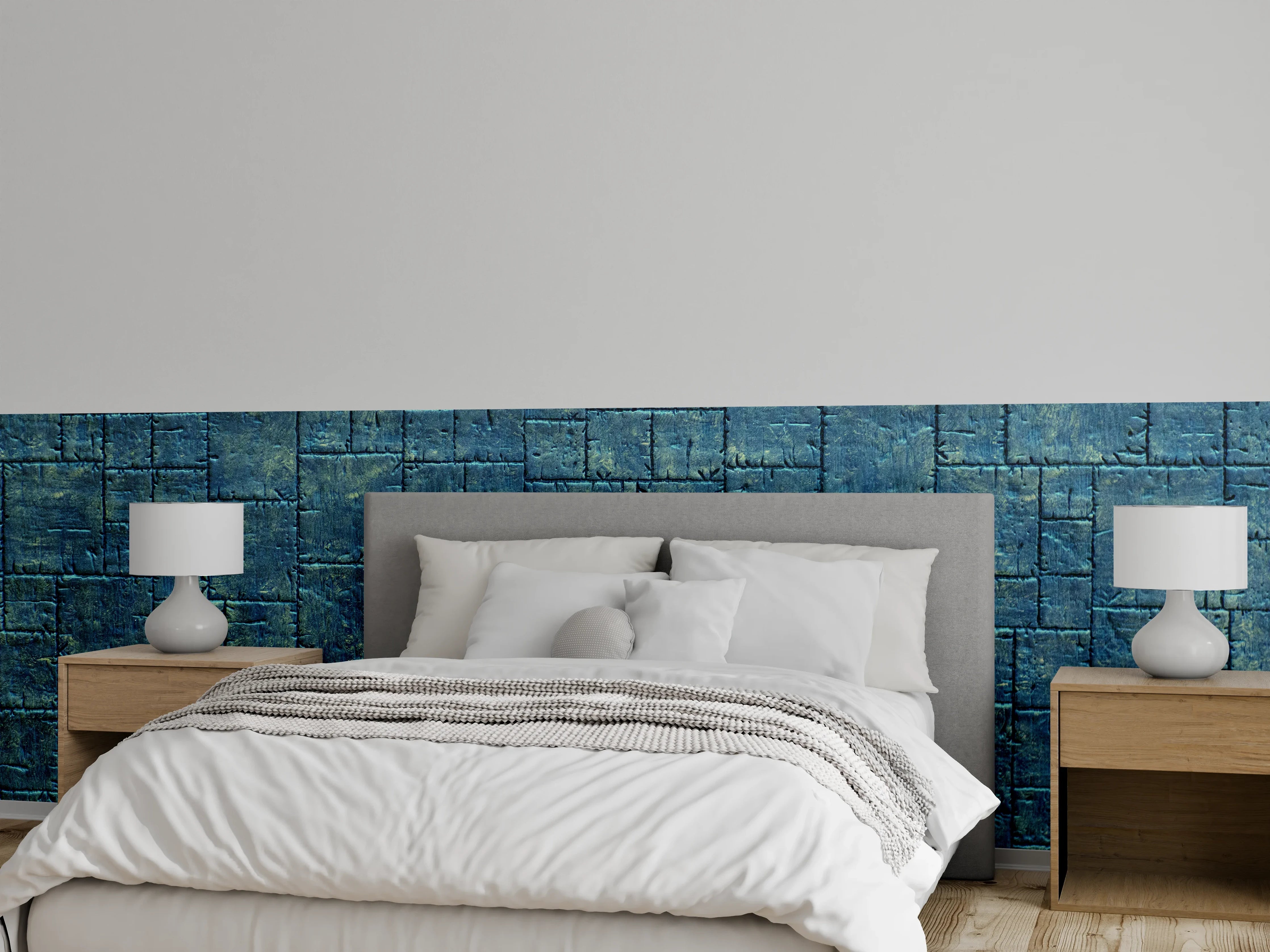 Wandverkleidung Schlafzimmer - Blaue Steinwand mit Muster