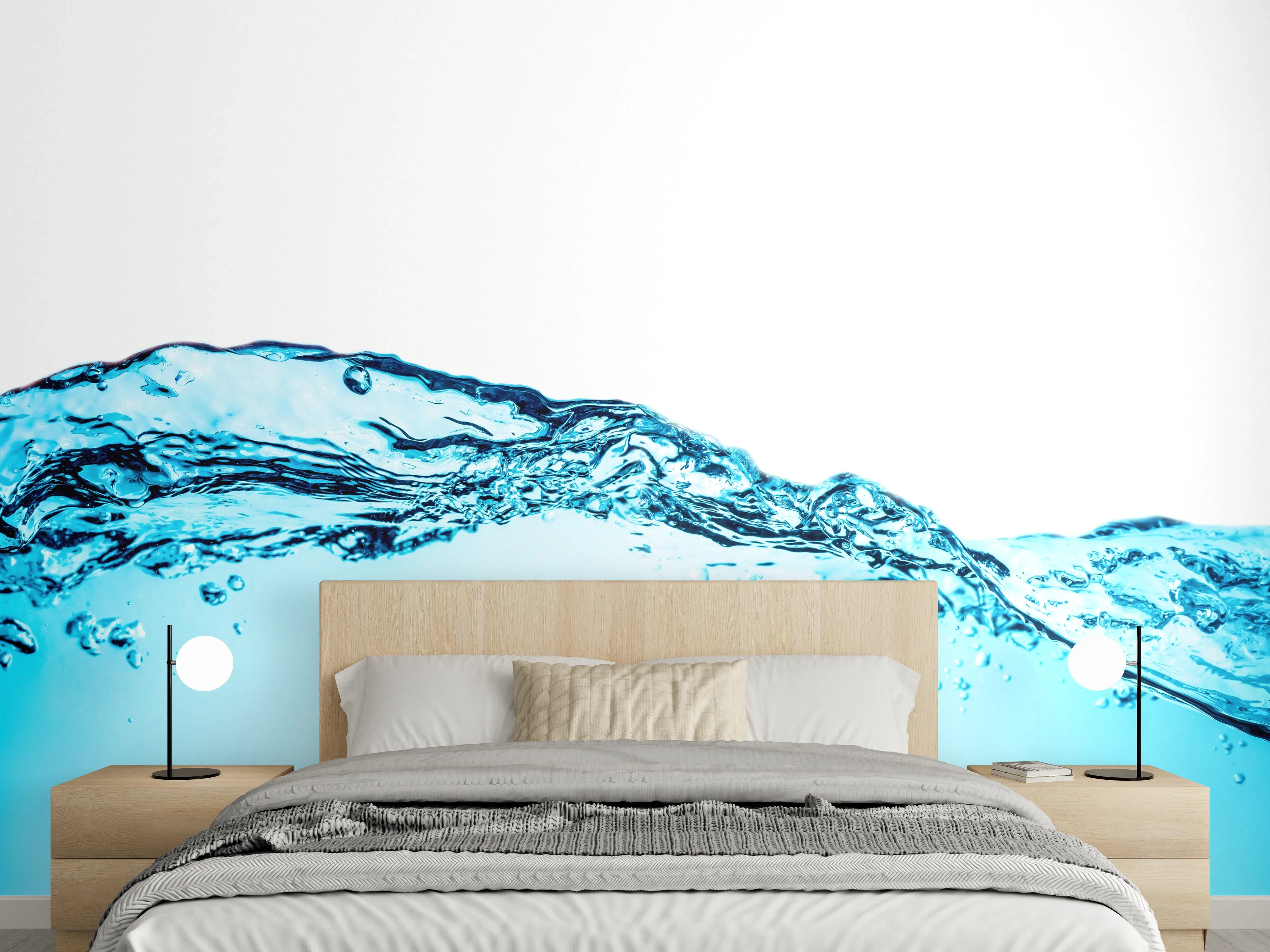 Wandverkleidung Schlafzimmer - Blaue Wasserwelle mit Bläschen