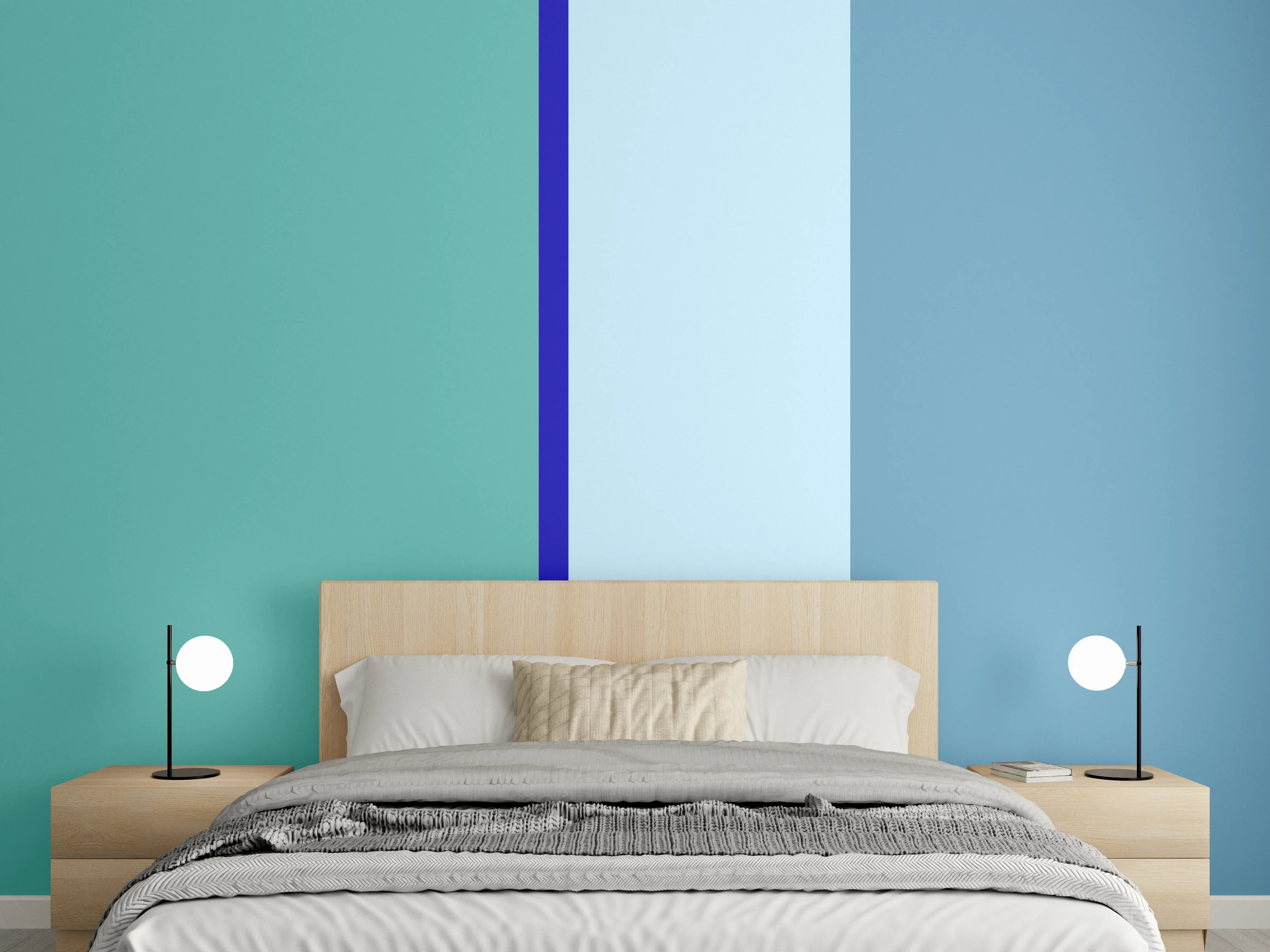 Wandverkleidung Schlafzimmer - Blaue geometrische Muster in Pastellfarben