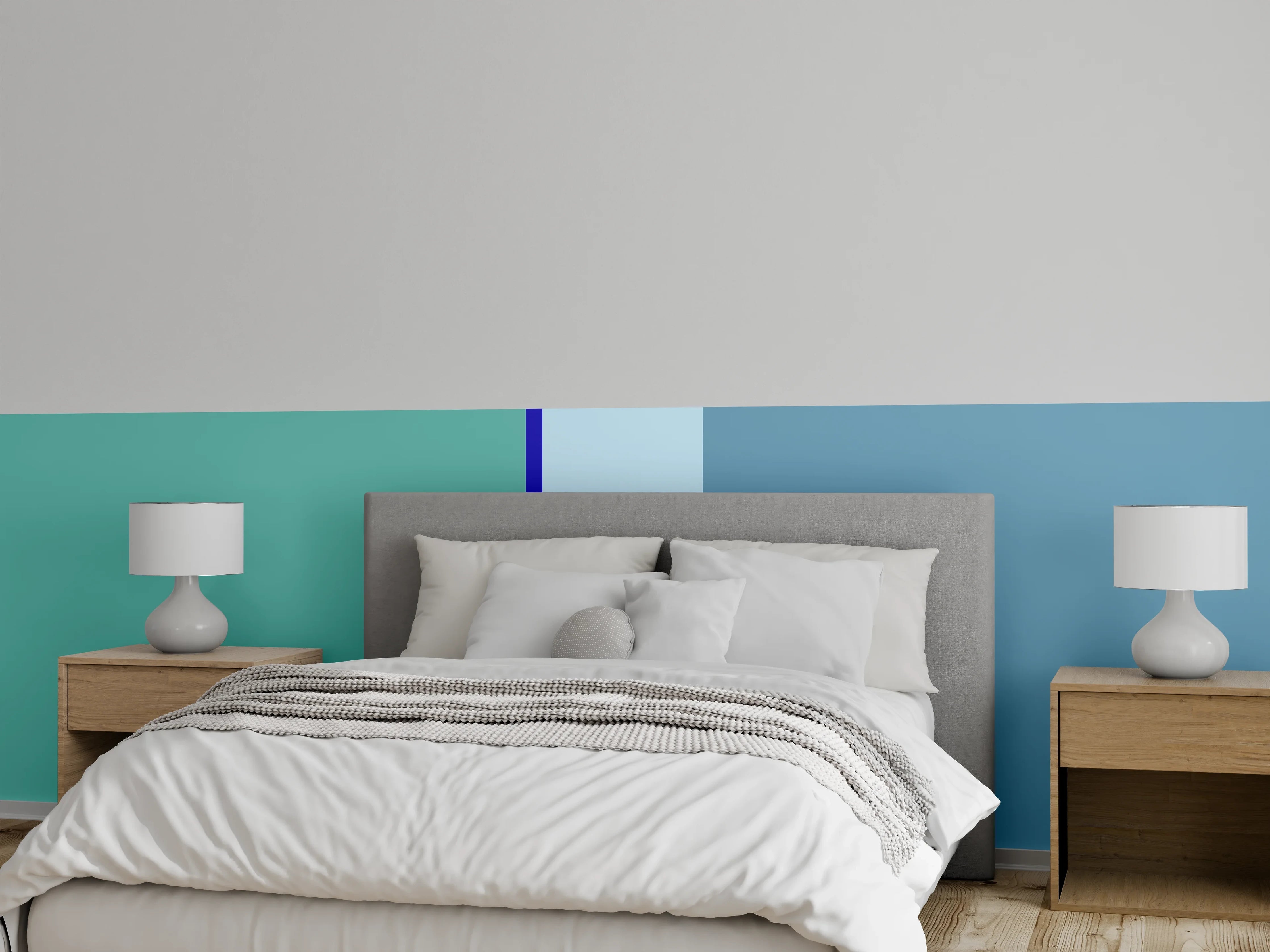 Wandverkleidung Schlafzimmer - Blaue geometrische Muster in Pastellfarben