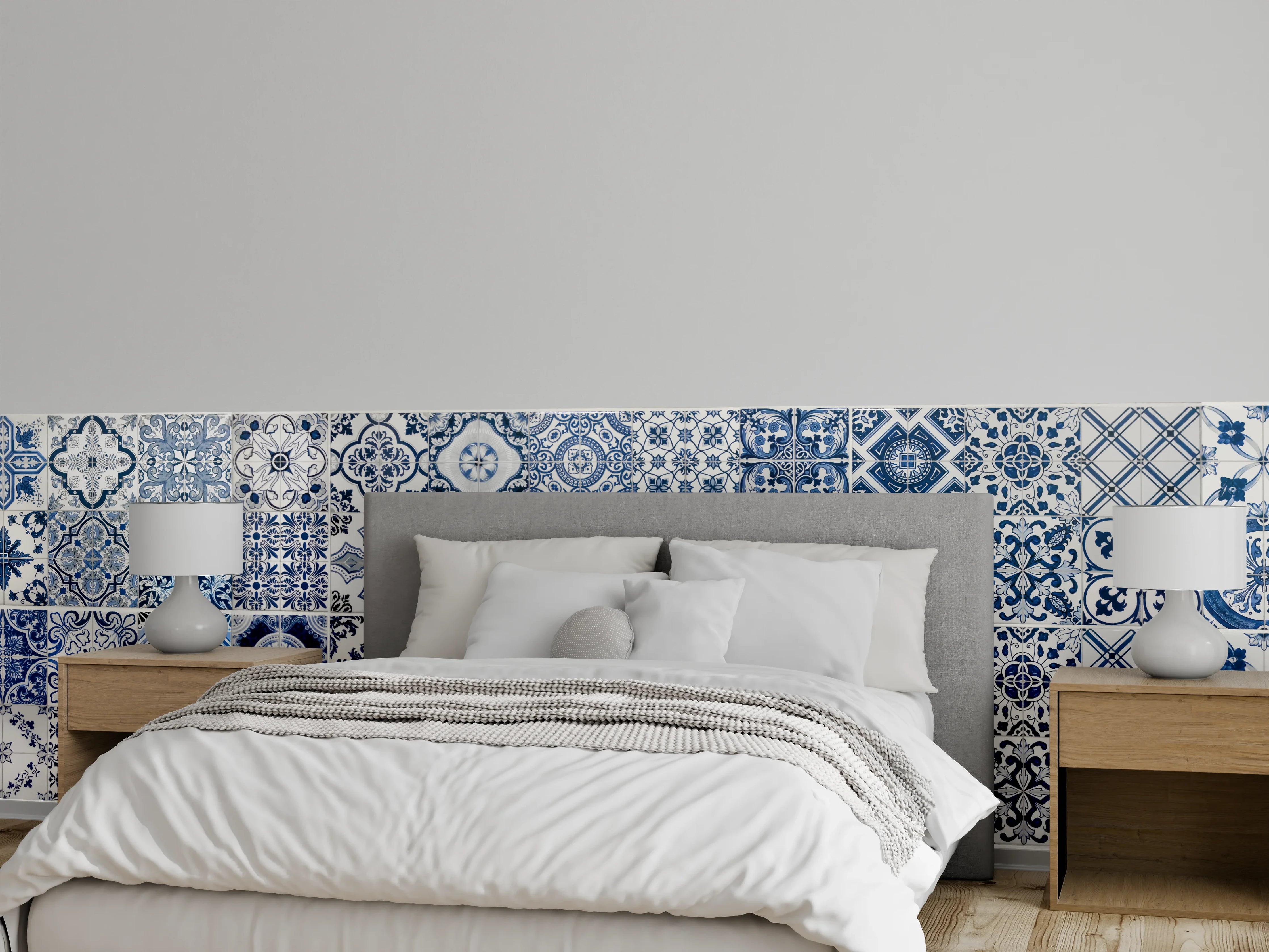 Wandverkleidung Schlafzimmer - Blaue portugiesische Azulejo-Fliesen