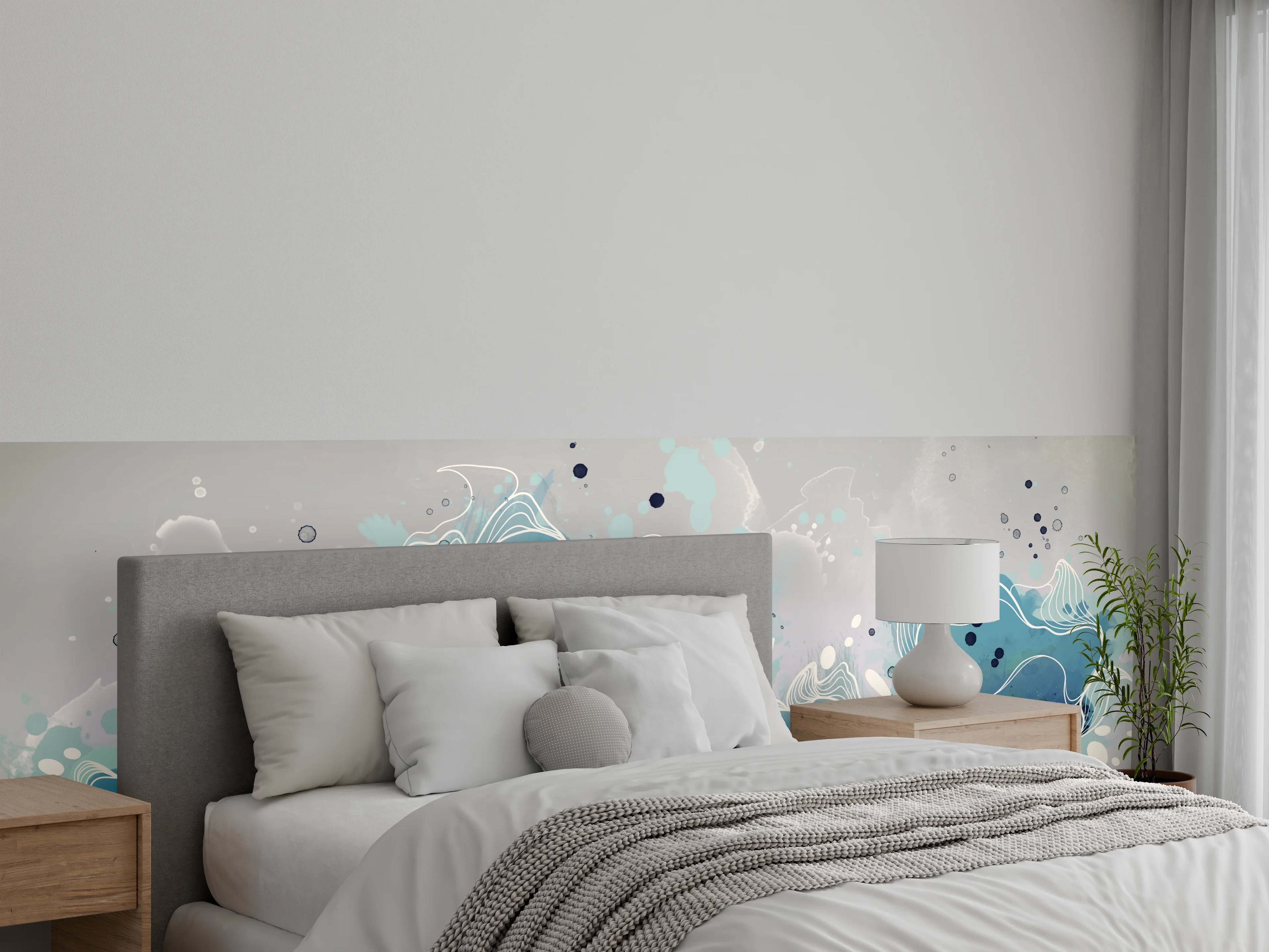 Wandverkleidung Schlafzimmer - Blaues Aquarell-Blumenmotiv Kunst