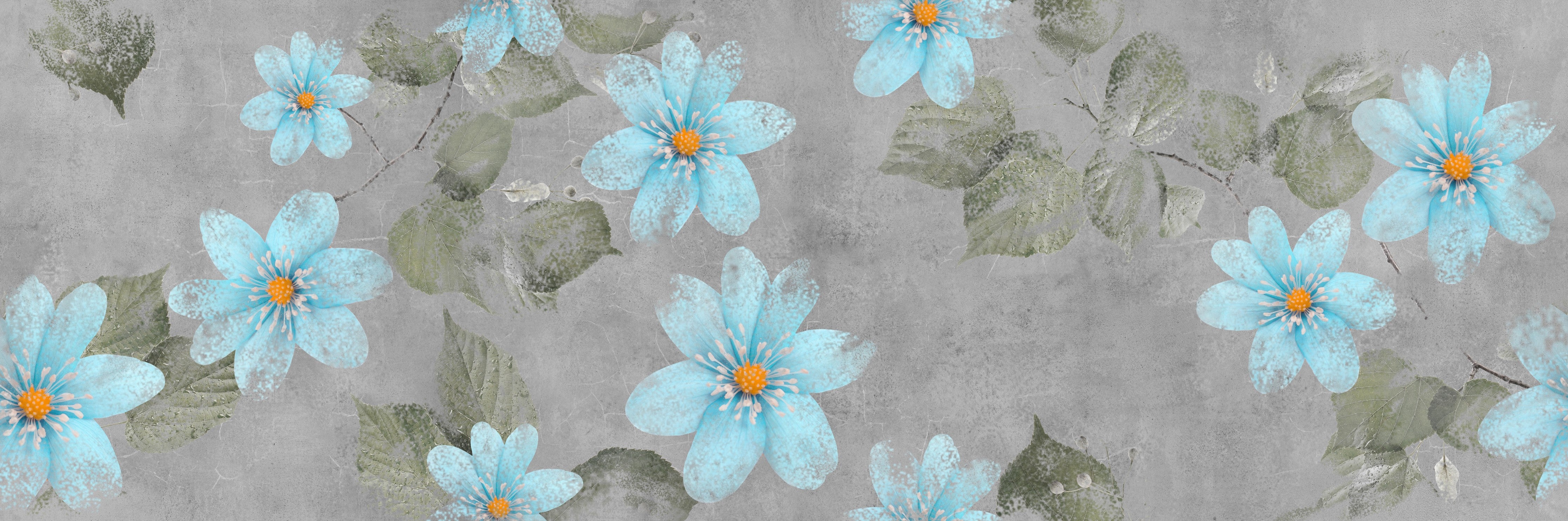 Wandverkleidung Schlafzimmer-Blaues Blumenmuster - Zeichnung