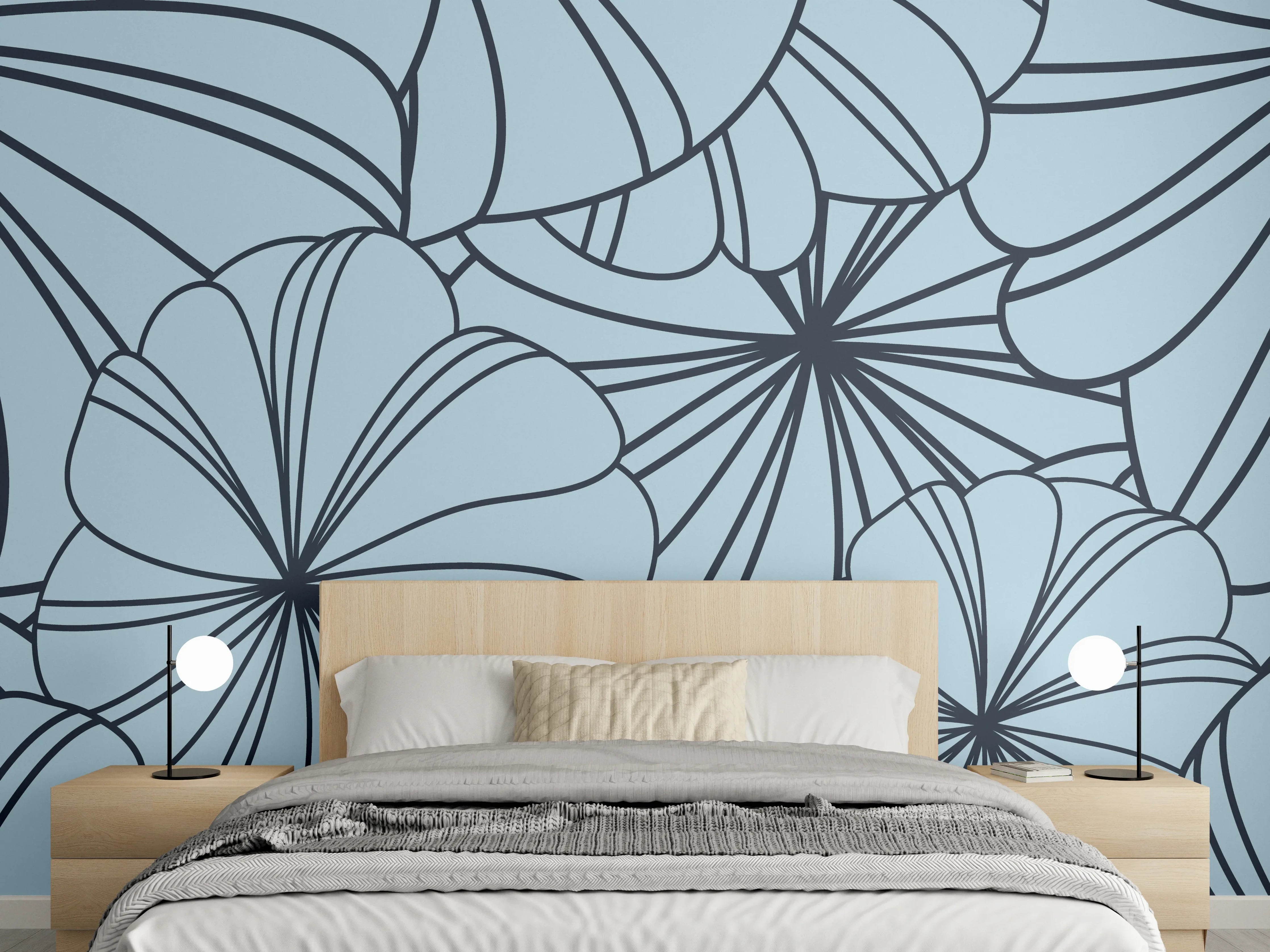 Wandverkleidung Schlafzimmer - Blaues Blumenmuster Design