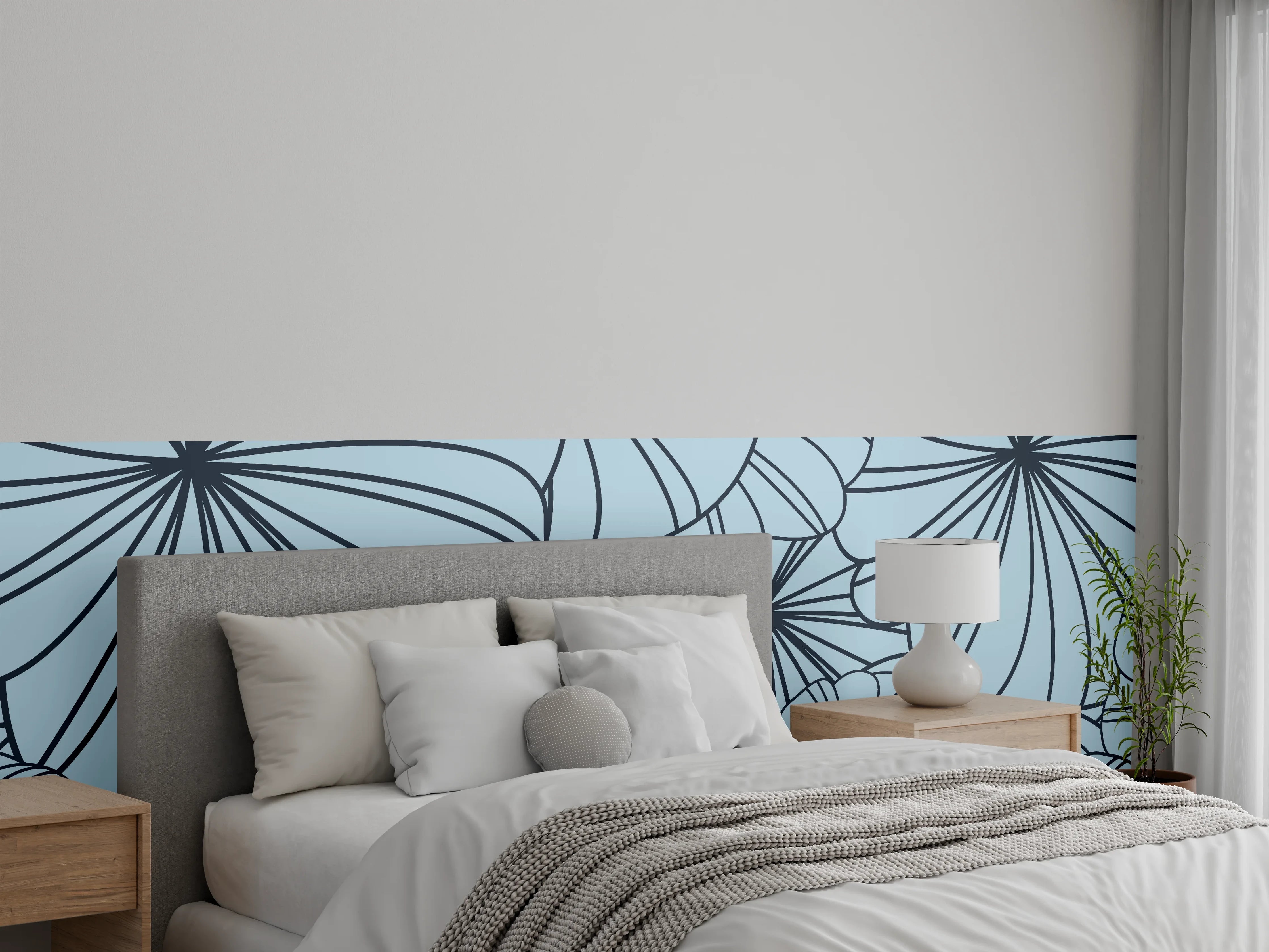 Wandverkleidung Schlafzimmer - Blaues Blumenmuster Design