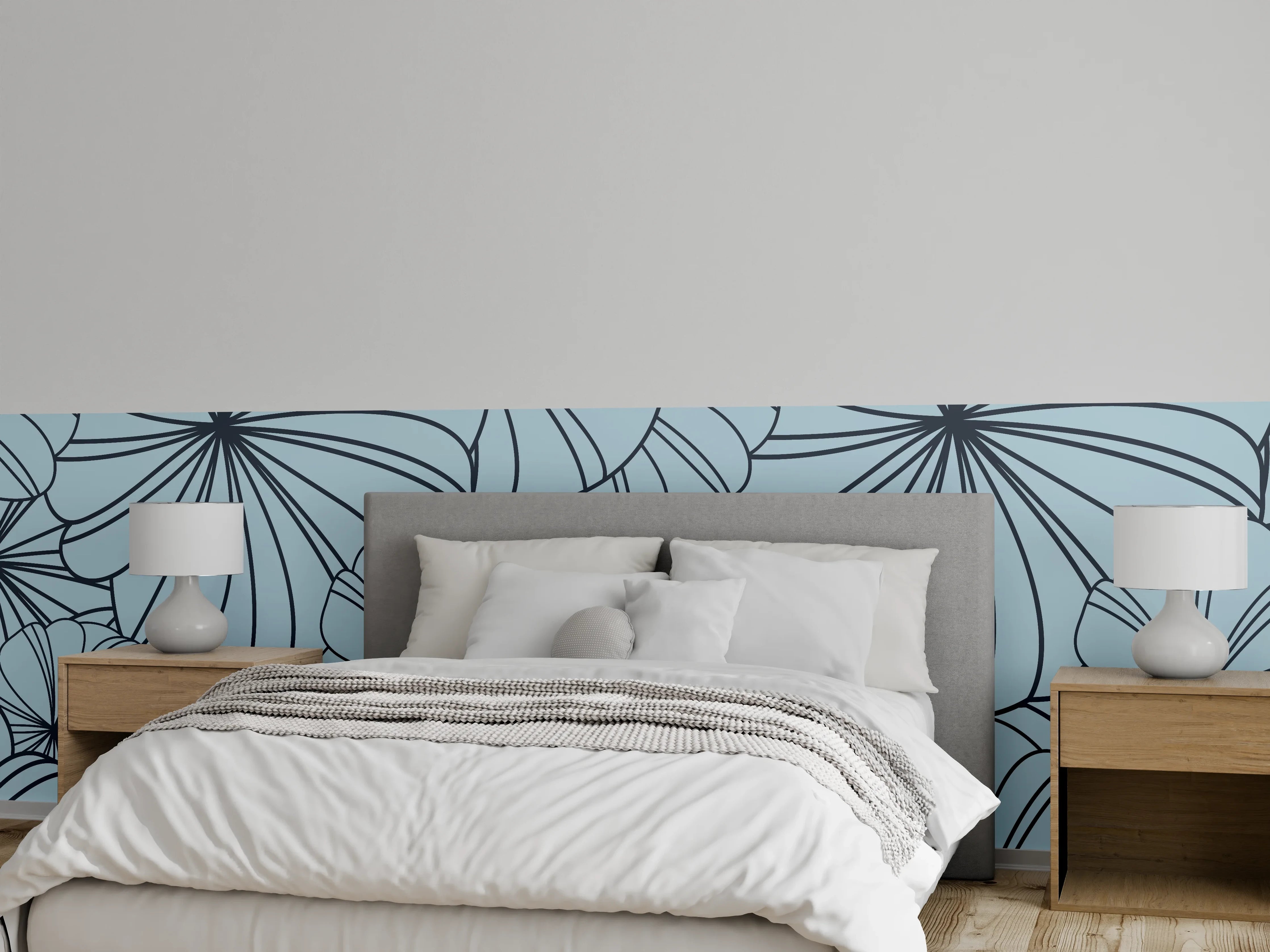 Wandverkleidung Schlafzimmer - Blaues Blumenmuster Design