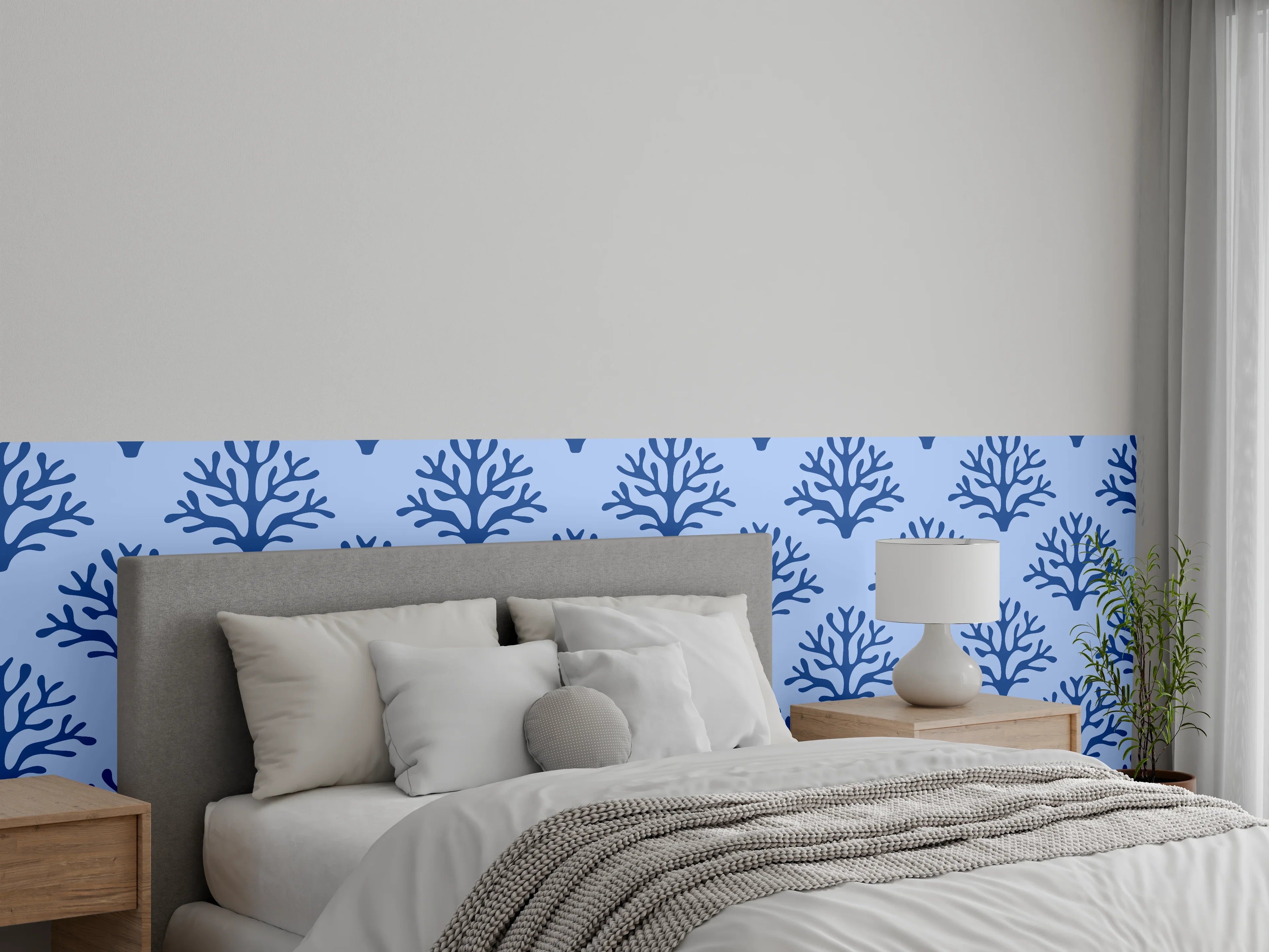 Wandverkleidung Schlafzimmer - Blaues Korallenmuster Tapete