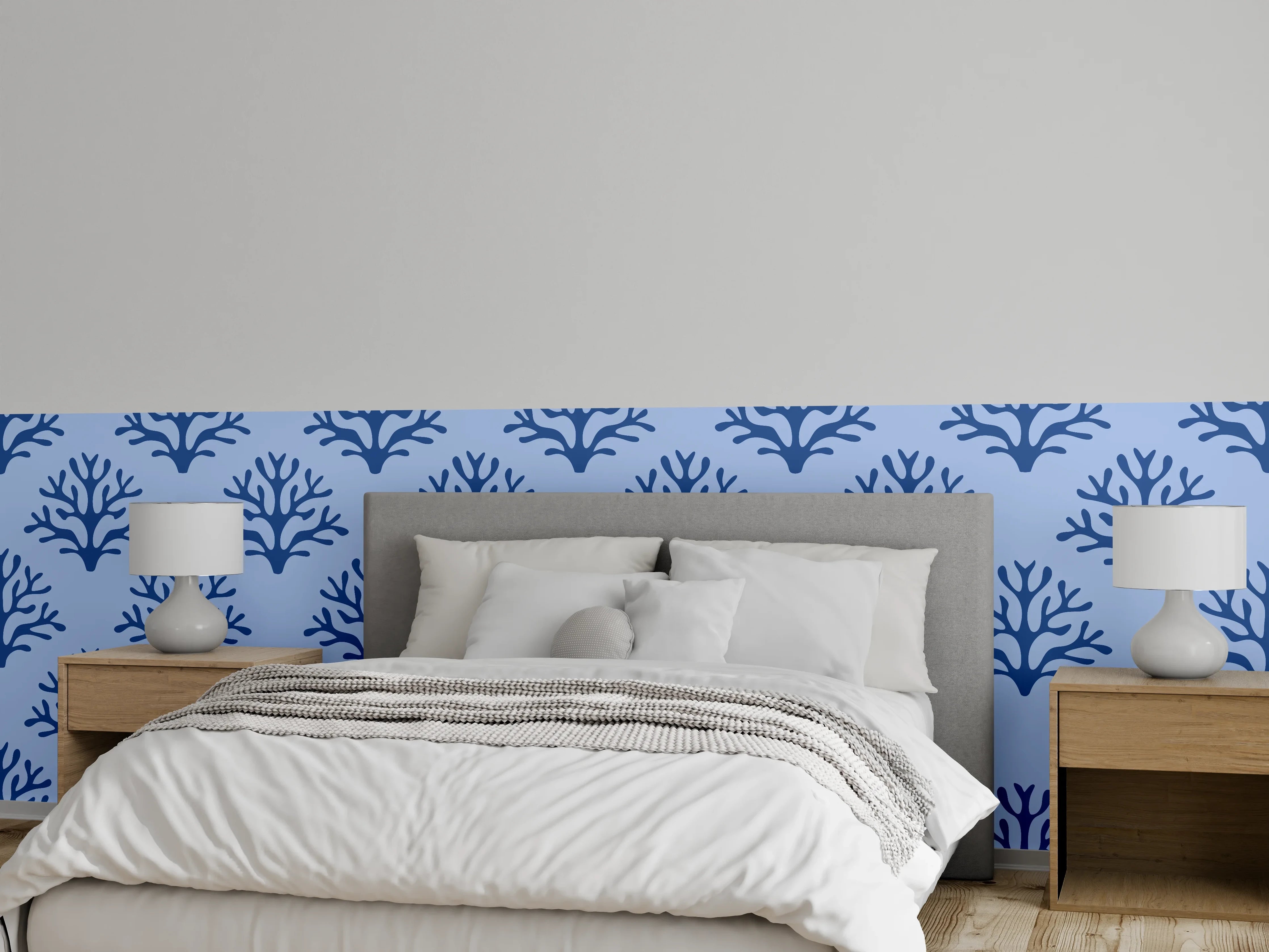 Wandverkleidung Schlafzimmer - Blaues Korallenmuster Tapete